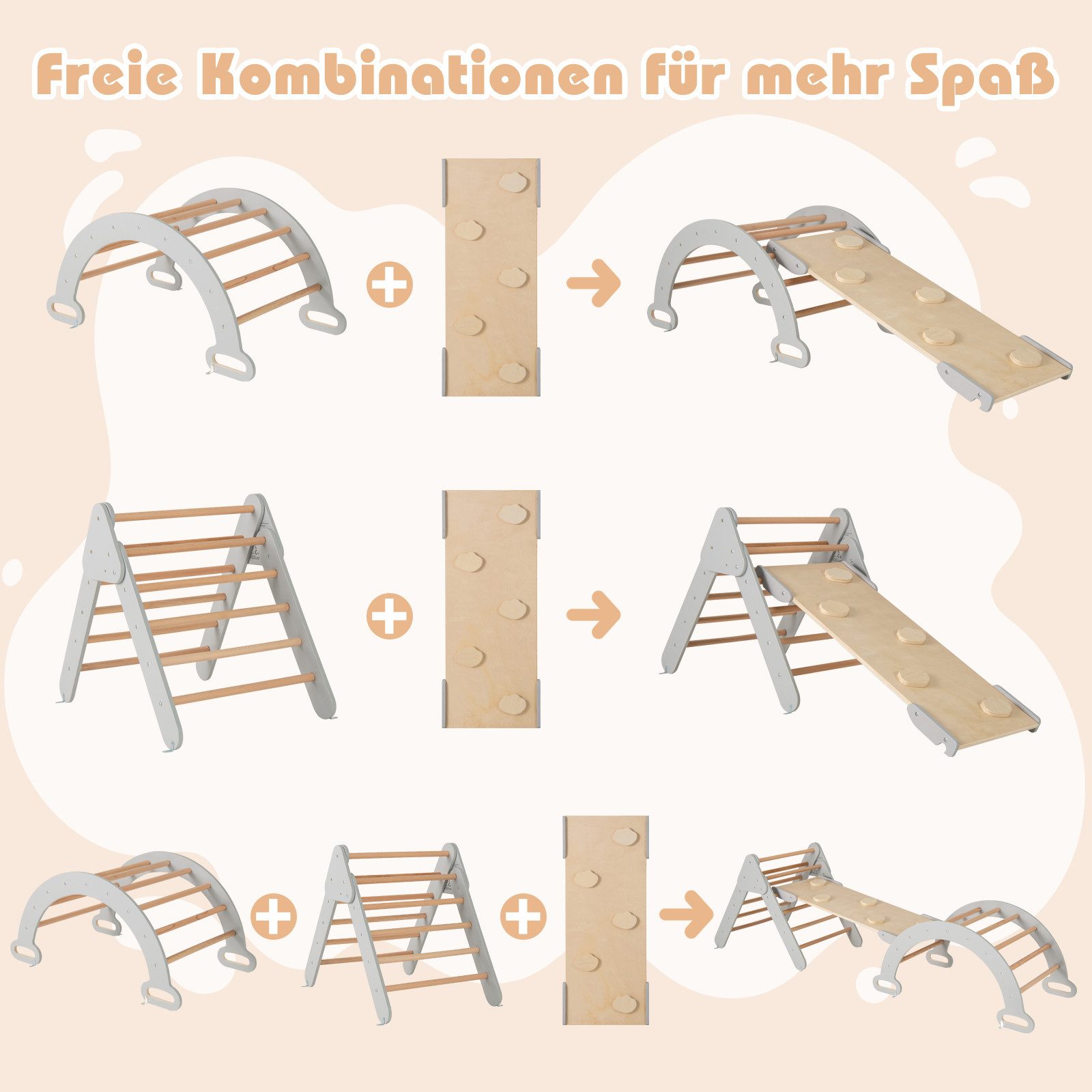 COSTWAY Klettergerüst, 4 in 1 Kletterbogen mit Rampe, Tragfähigkeit von 50kg