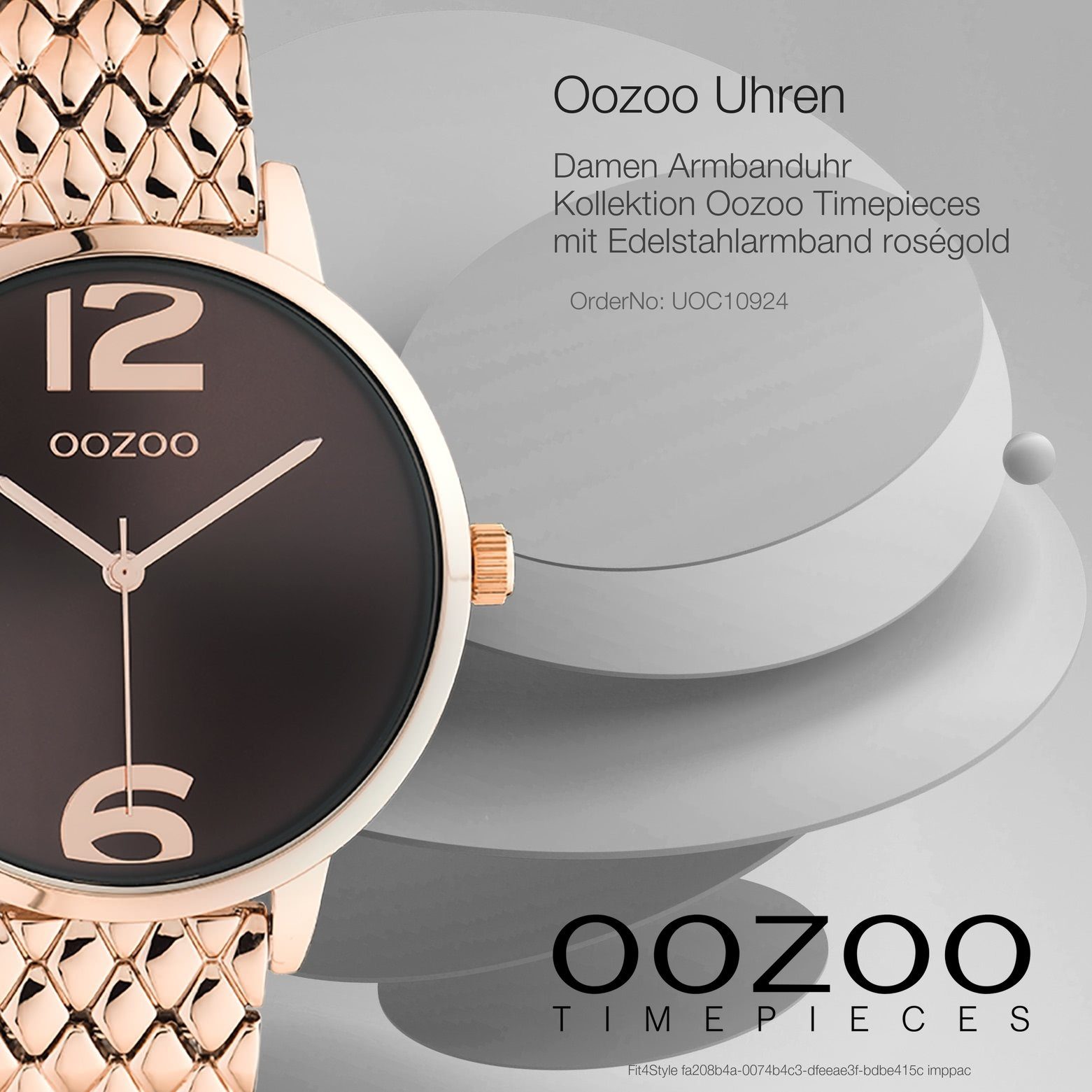 OOZOO Quarzuhr Oozoo Unisex Armbanduhr roségold Analog, (Analoguhr), Damen, Herrenuhr rund, (ca. 38mm) Edelstahlarmband, Elegant-Style