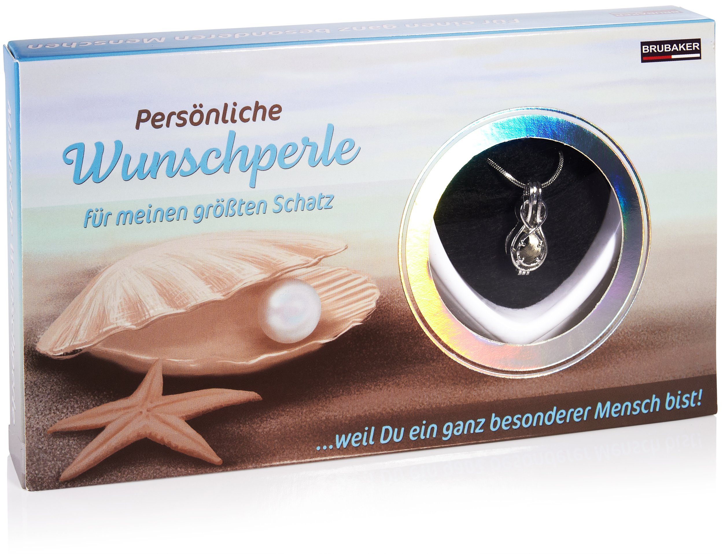 BRUBAKER Perlenketten-Set Mein-Schatz-Wunschperle als Liebesbeweis (4-tlg., Geschenkset mit Silberkette und Muschel), Halskette mit Unendlichkeits-Symbol und echter Perle