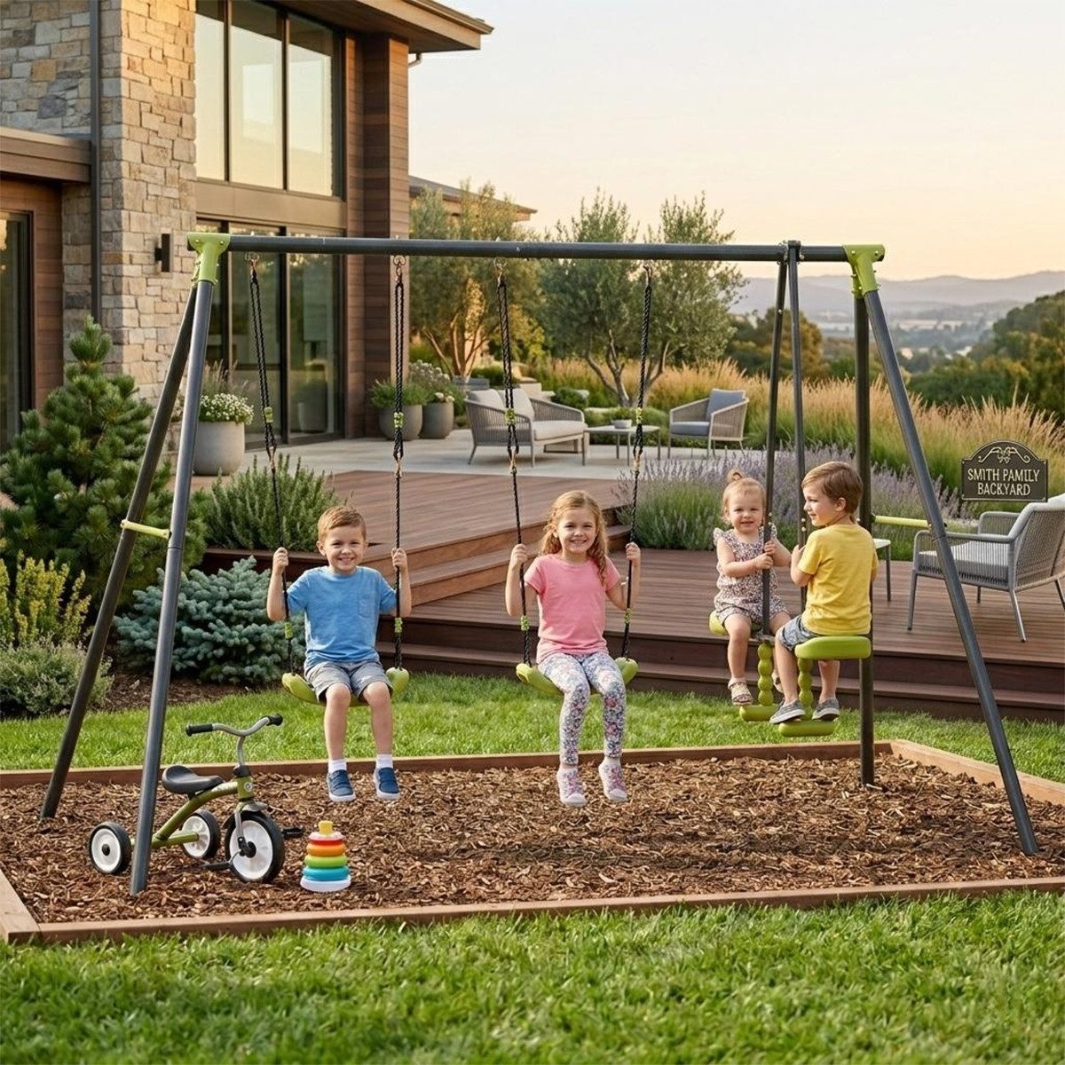 XDeer Schaukelgestell Kinder Schaukel mit 3 Schaukeln Metallschaukel 440 lbs, Schaukelgerüst Schaukelgestell 200 kg Tragfähigkeit für Kinder