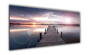 artissimo Glasbild Glasbild XXL 125x50 cm Bild aus Glas Wandbild groß Meer See, Steg: Sonnenuntergang