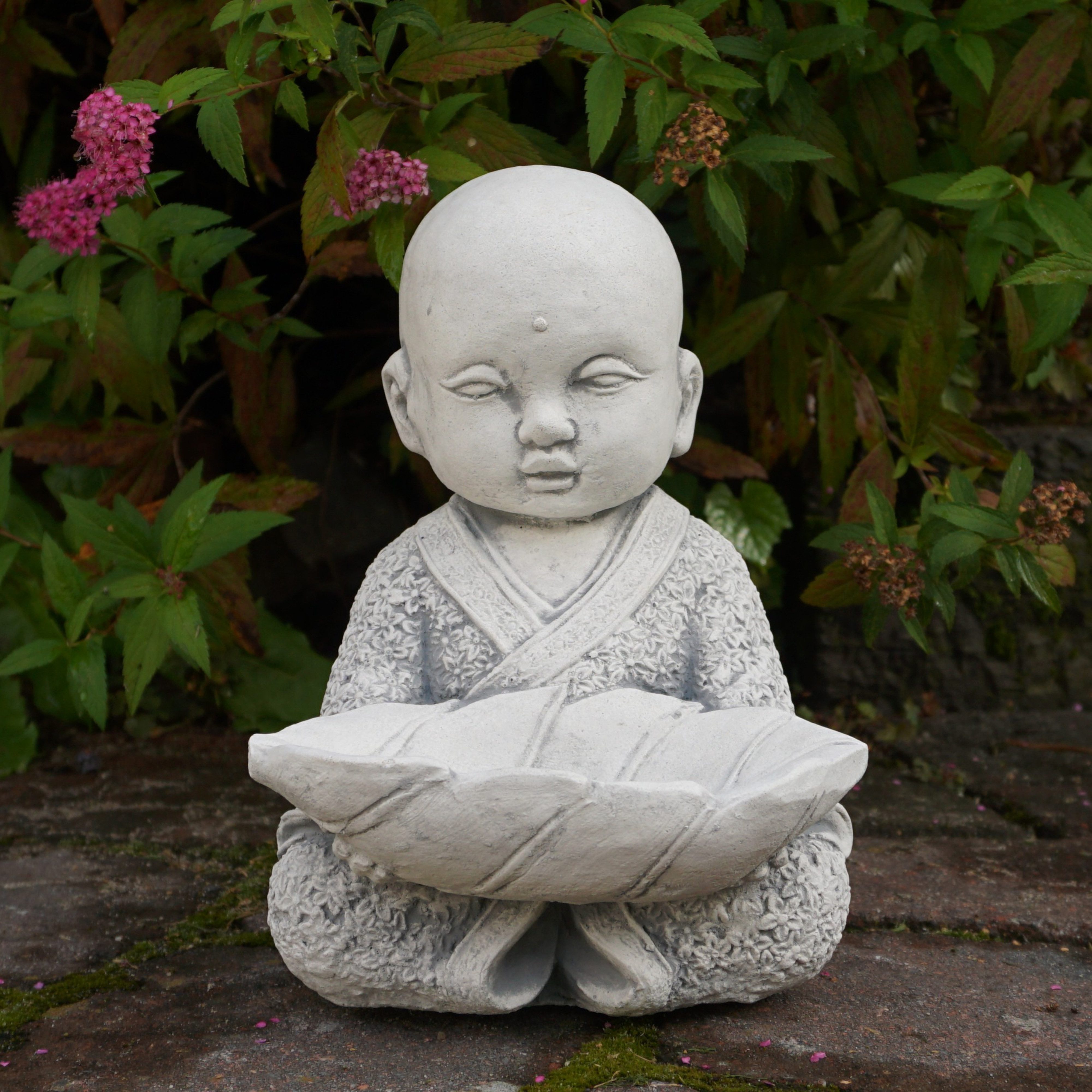 gartendekoparadies.de Gartenfigur Mönch mit Schale, Steinfigur, H. 22 cm, 4 kg, Frostsicher