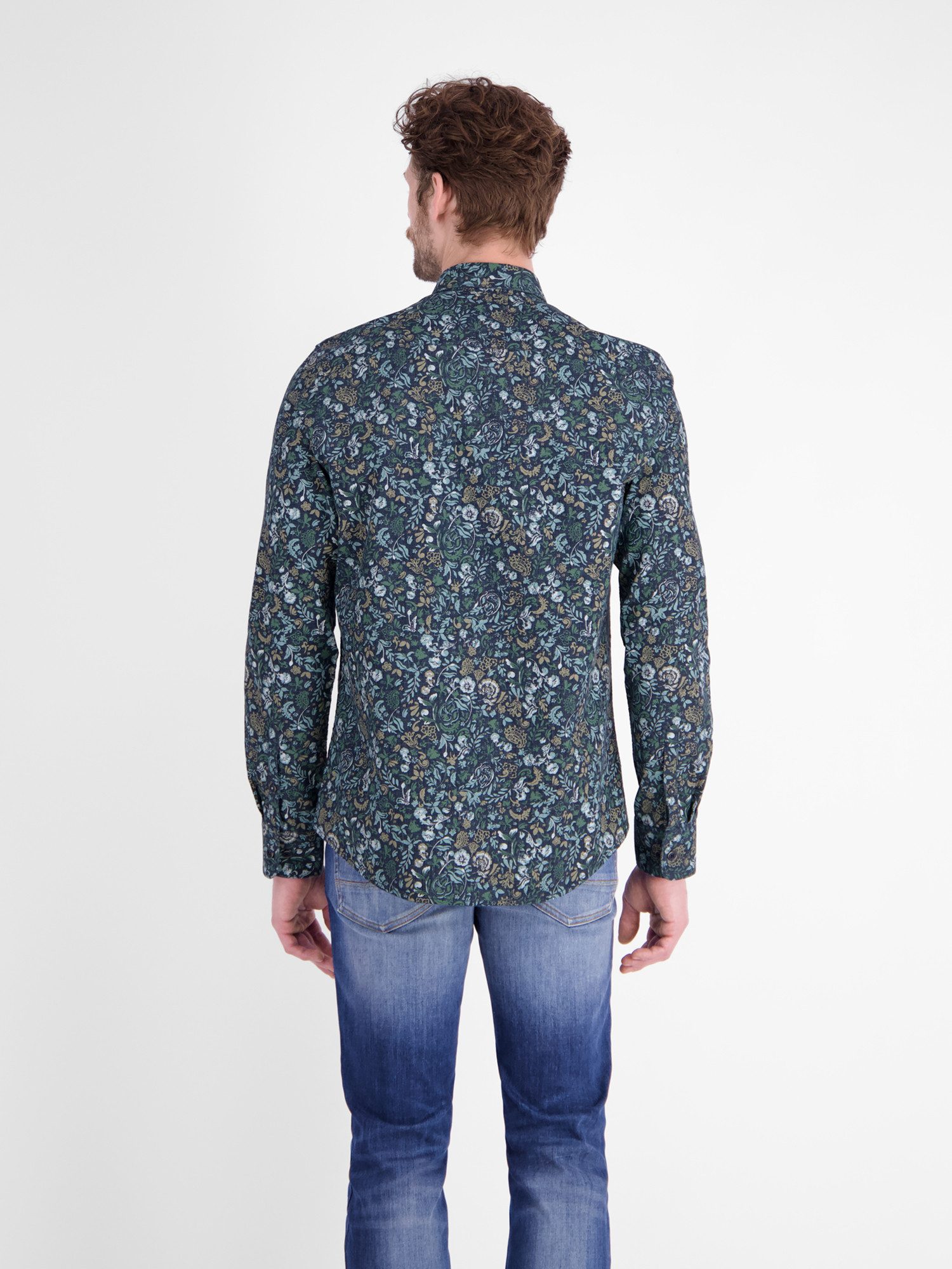 LERROS Langarmhemd Herrenhemd mit floralem Print aus leichtem Baumwollmix