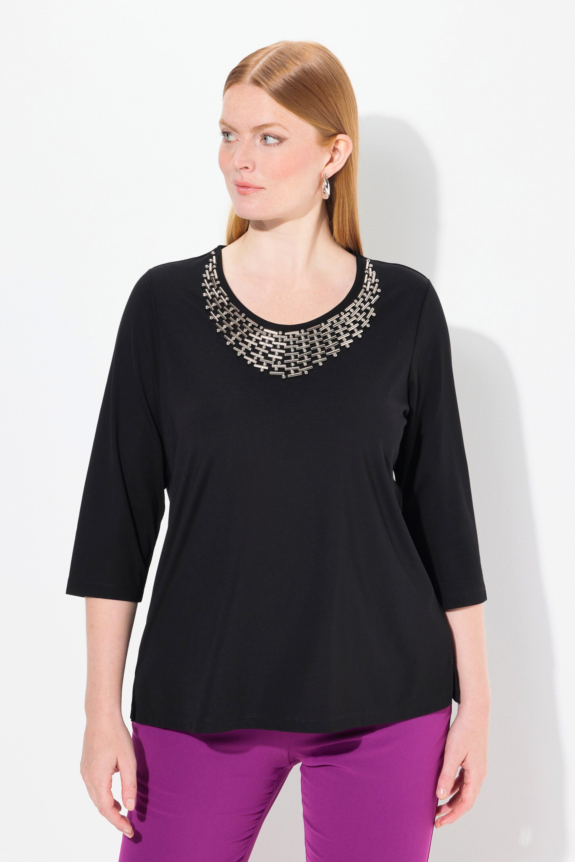 Ulla Popken T-Shirt Shirt Collier-Verzierung Classic günstig online kaufen