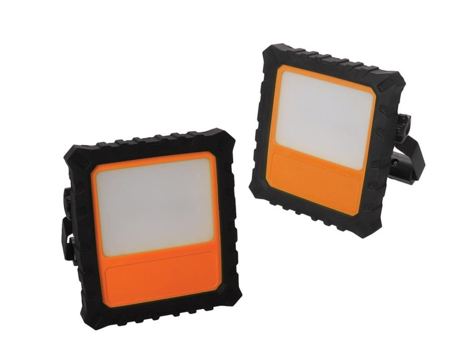 PEREL Baustrahler, Dimmfunktion, LED fest integriert, Neutralweiß, 2er SET Akku Werkstattlampe hängend Hand Arbeits-Lampe IP 54, 20 Watt