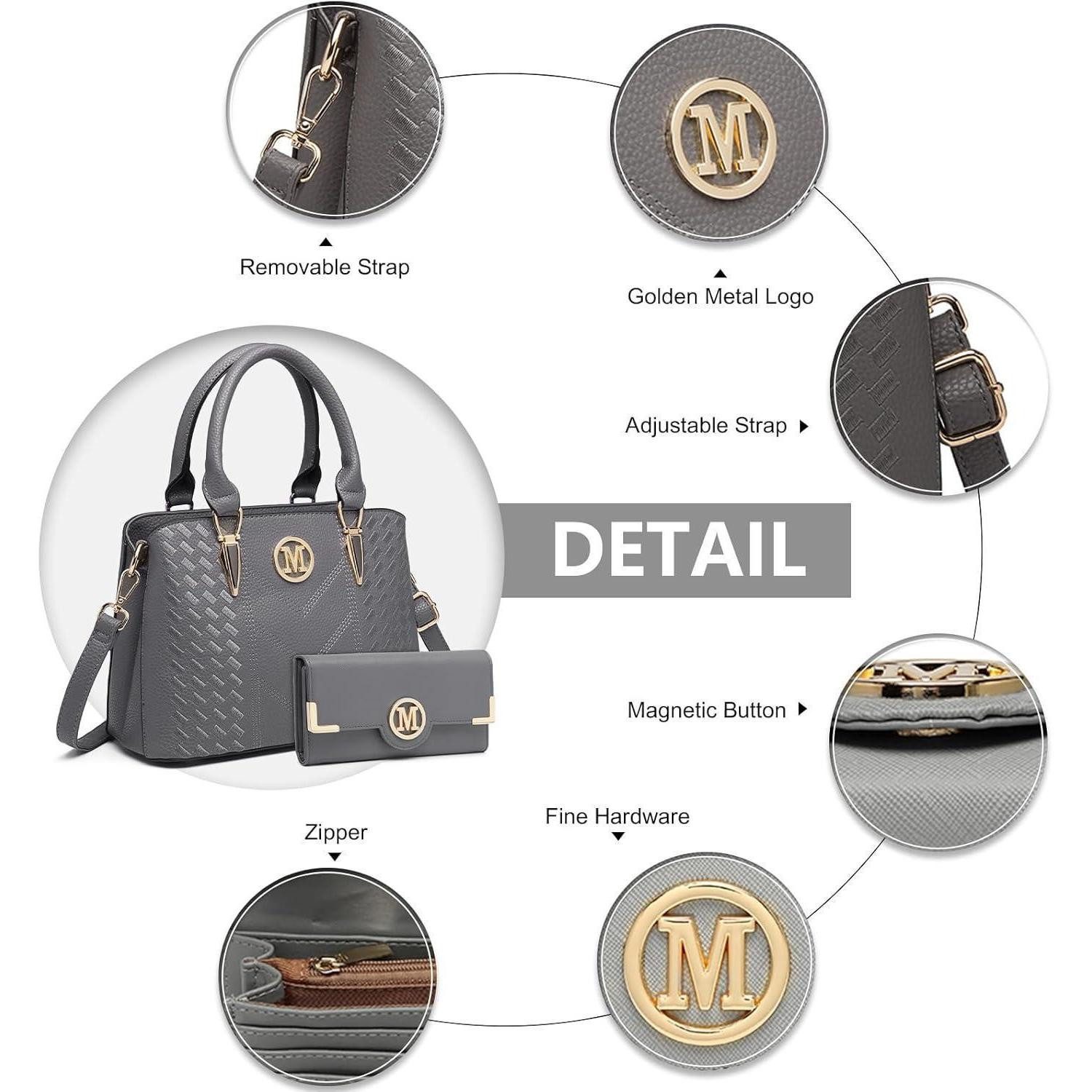 LuxusKollektion Henkeltasche Handtasche Damen Mittelgroß Grau Geldbörse Set PU-Leder