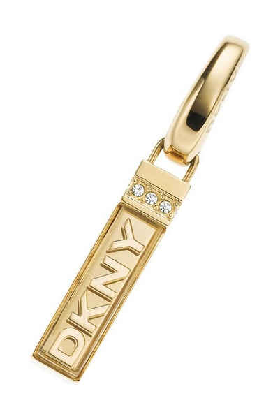 DKNY Charm-Einhänger Anhänger, aus Edelstahl, Gold, mit Karabiner, Zirkonia
