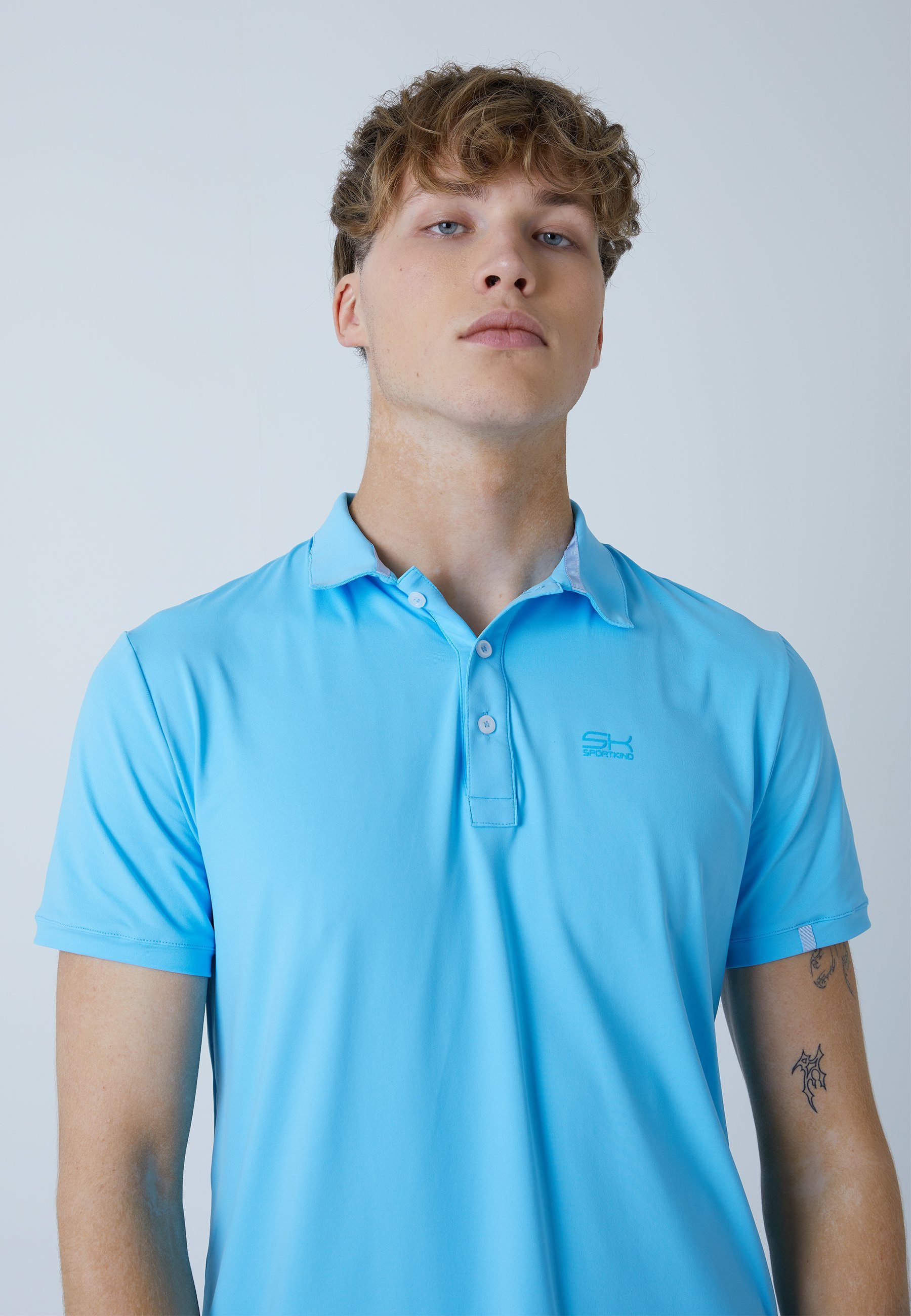 Golf Herren SPORTKIND Funktionsshirt Polo Jungen Kurzarm Shirt & hellblau