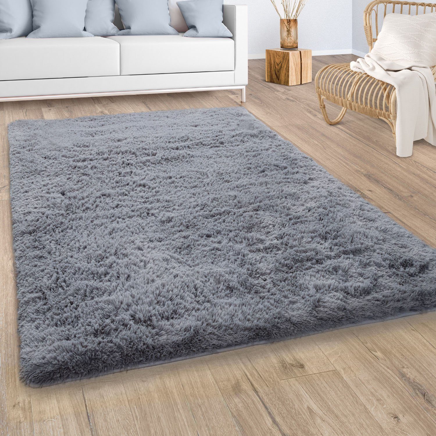 Paco Home Hochflor-Teppich Silky 591, rechteckig, Höhe: 37 mm, Uni-Farben, besonders weich und kuschelig