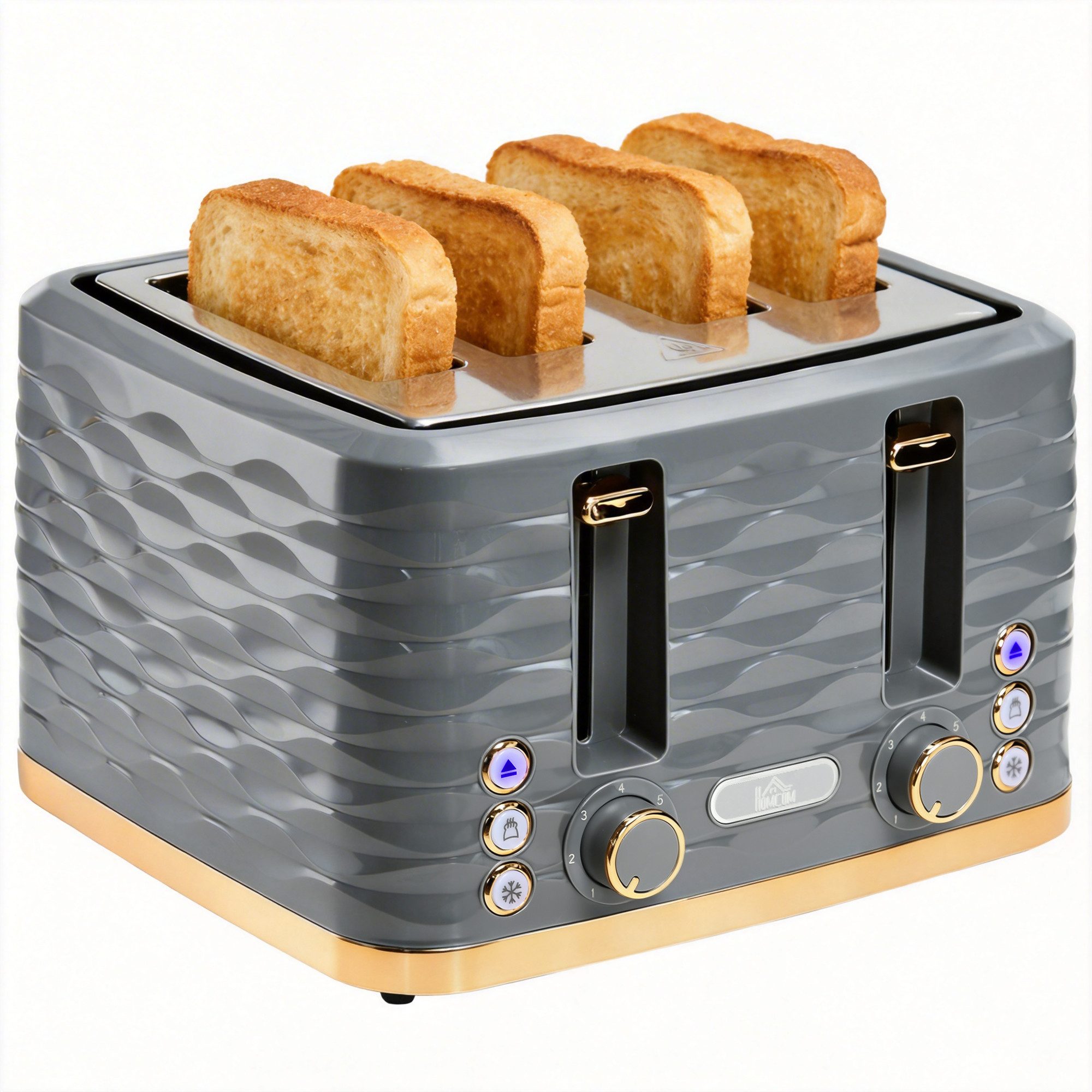 HOMCOM Toaster, 4 kurze Schlitze, für 4 Scheiben, 1860 W, Automatische Abschaltung, 7 Bräunungsstufen
