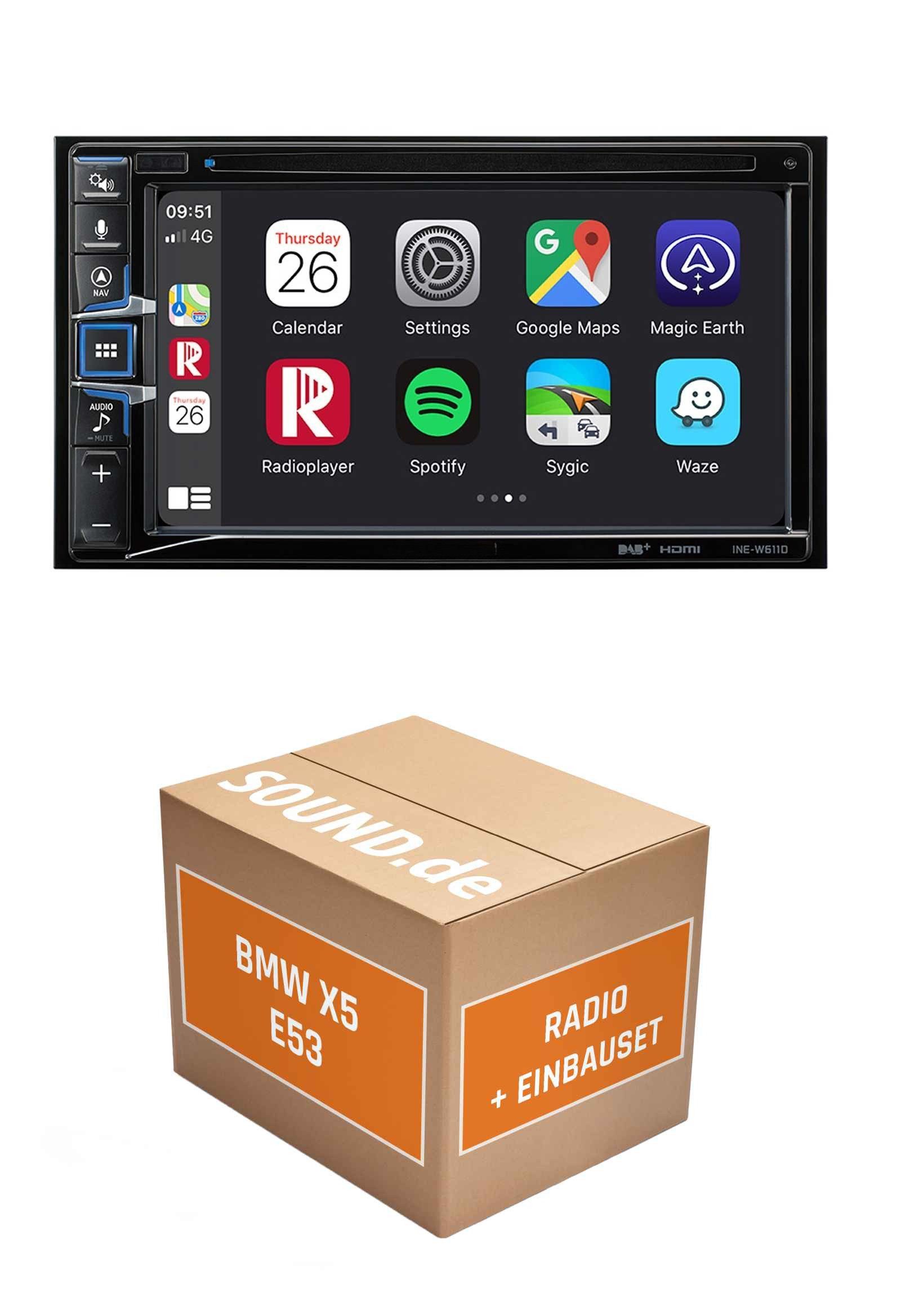JUST SOUND best choice for caraudio Autoradio Alpine INE-W611D für BMW X5 E53 Business Radio Navi Autoradio (RDS, AM/FM Radio, Animiertes Display, Freisprecheinrichtung, 2 DIN)