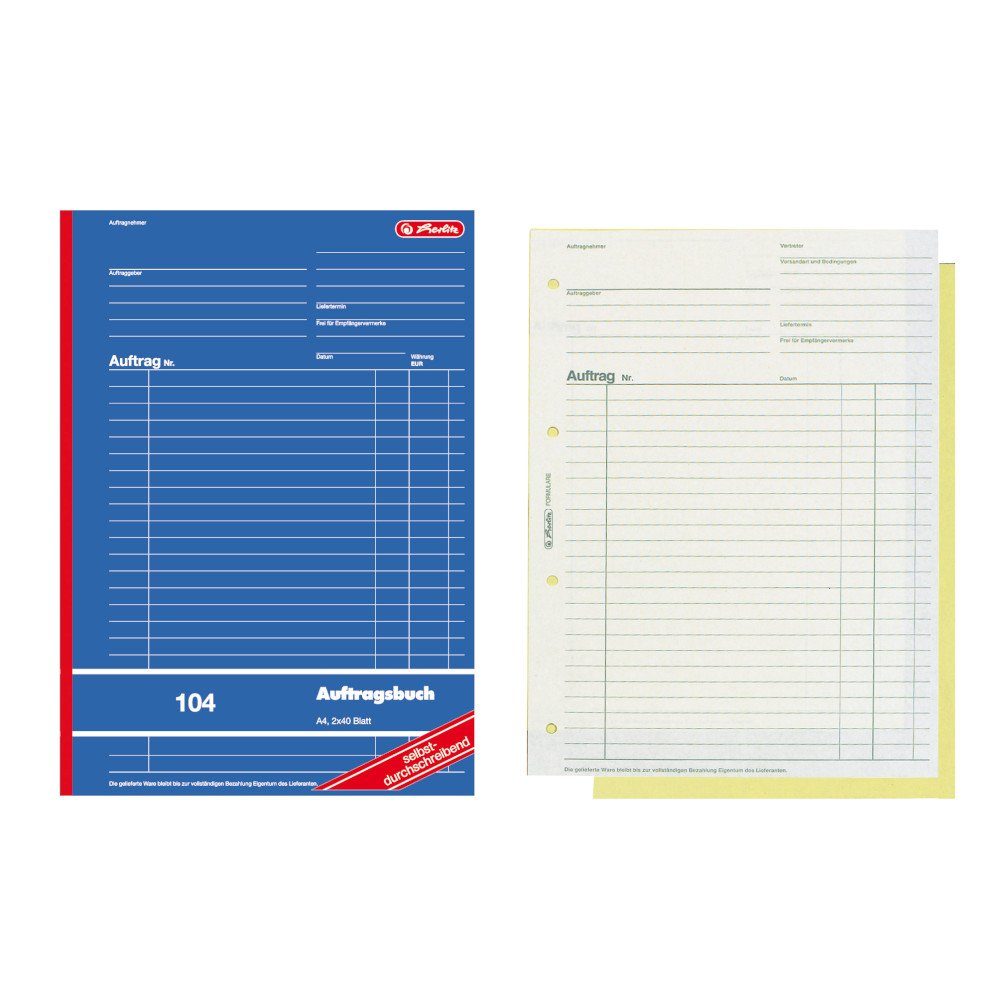 Geschäftspapier Herlitz Auftragsbuch 104 / A4 / 2x 40 Blatt / selbstdurchschreibend