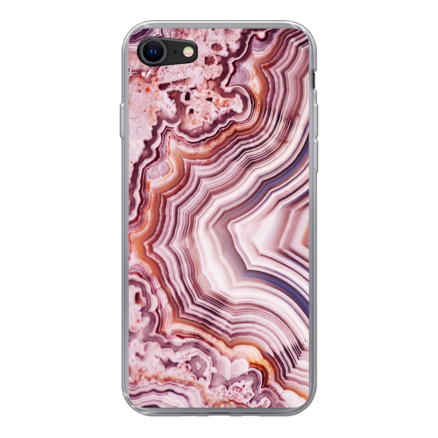 MuchoWow Handyhülle für Apple iPhone 8 Naturstein - Rosa - Luxus, Smartphone-Bumper, Print, Handy Schutzhülle Dünn