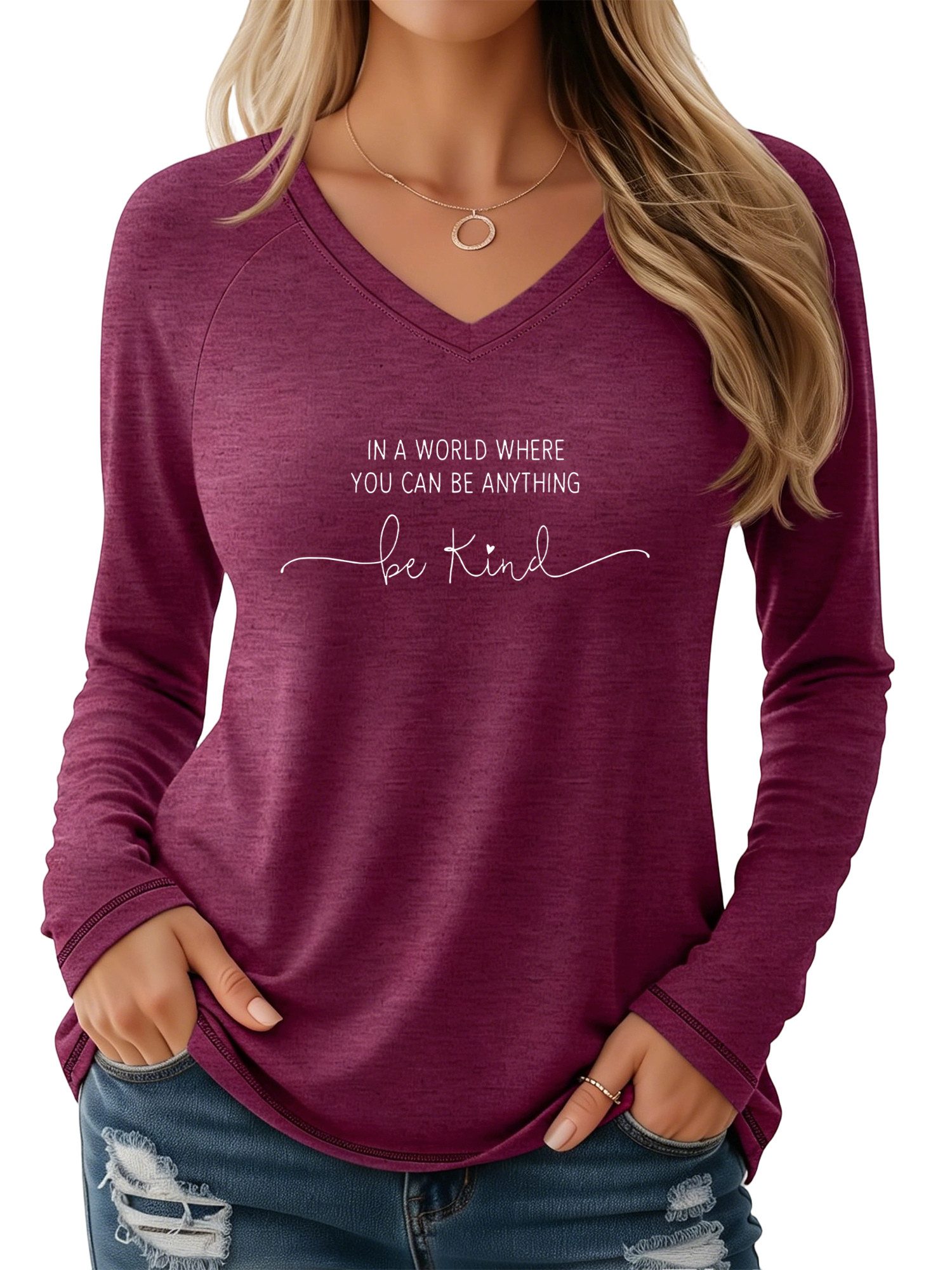 PYLIKE V-Shirt Damen bequemes Winter Casual Longsleeve Shirt Lockere Tops Geeignet für den täglichen Gebrauch im Büro und zu Hause