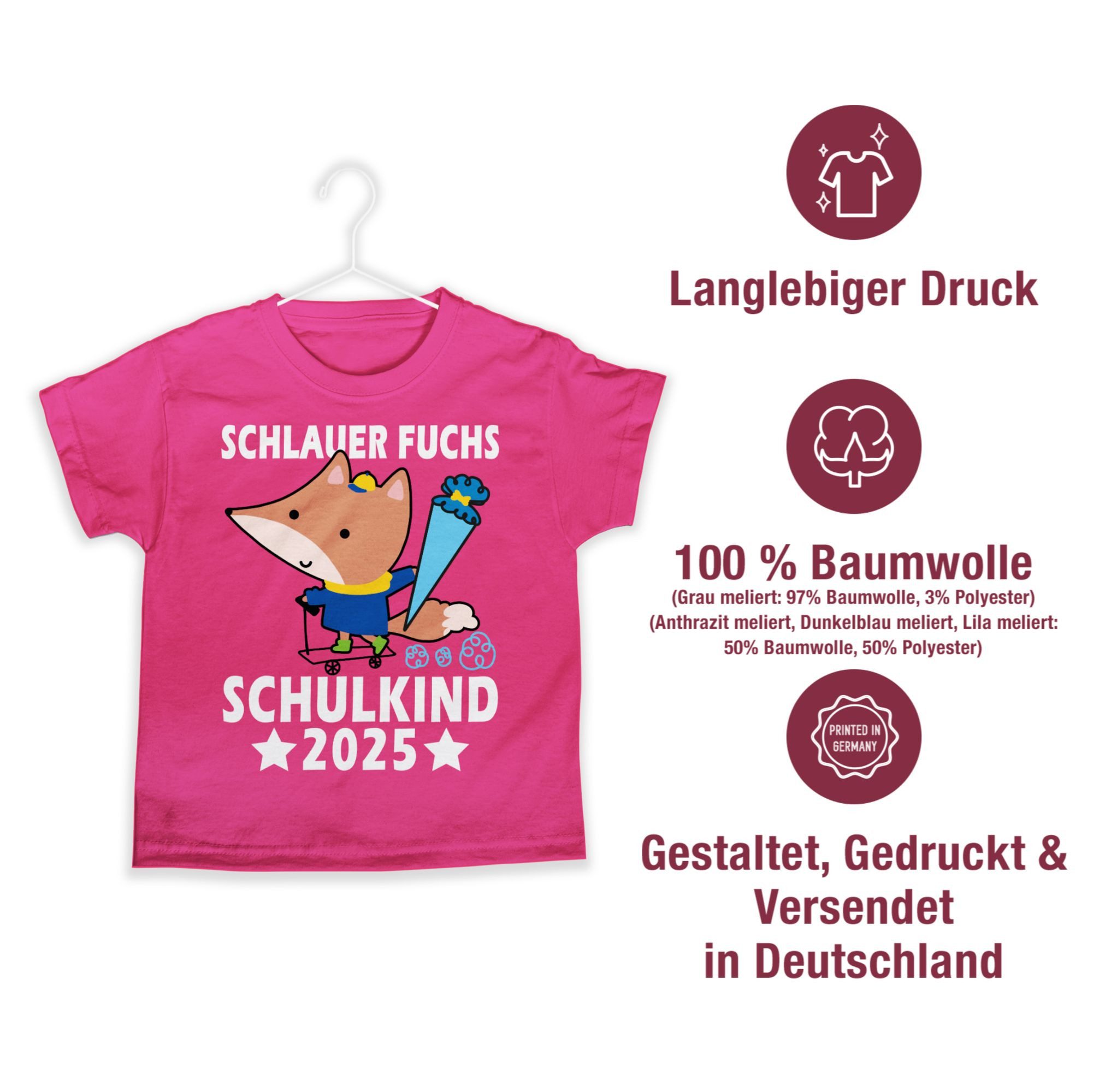 Shirtracer T-Shirt Schlauer Fuchs Schulkind 2025 (1-tlg) Einschulung Junge Schulanfang Geschenke