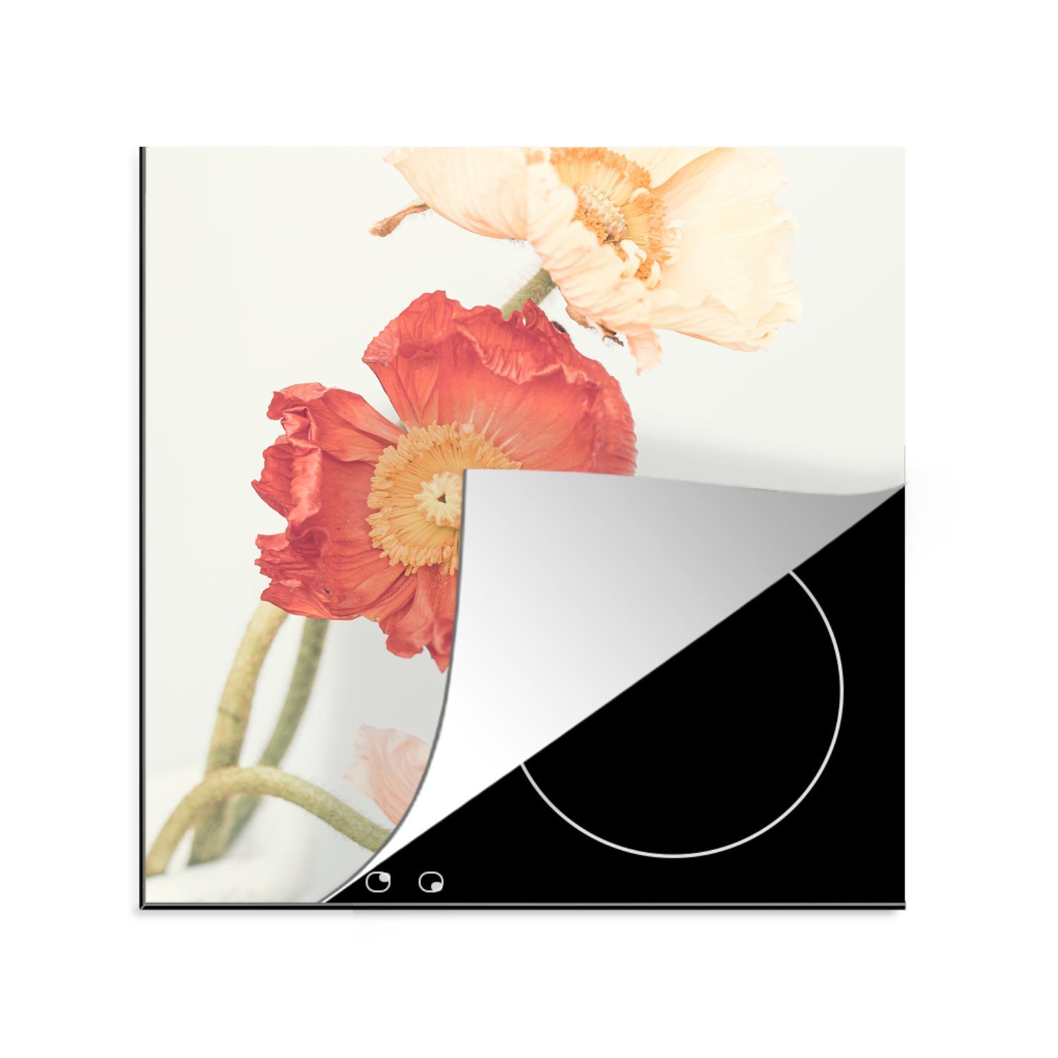MuchoWow Herdblende-/Abdeckplatte Blumen - Rot - Natur - Pflanzen, Vinyl, (1 tlg), 78x78 cm, Ceranfeldabdeckung, Arbeitsplatte für küche