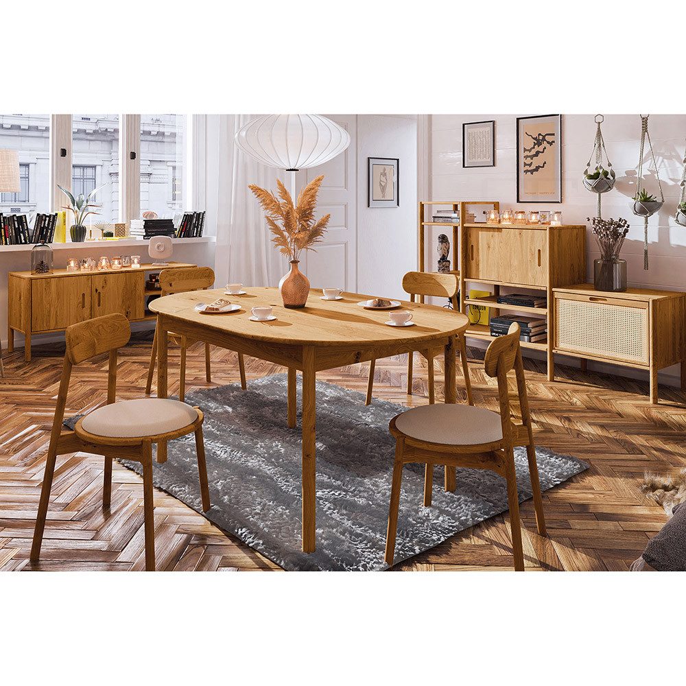 Lomadox Esszimmer-Set PORI-165, (Spar-Set, 7-St., Sideboard Regalschrank Стулья ovaler ausziehbarer Esstisch), Wildeiche massiv geölt, Rattangeflecht, Echtholz/Massivholz
