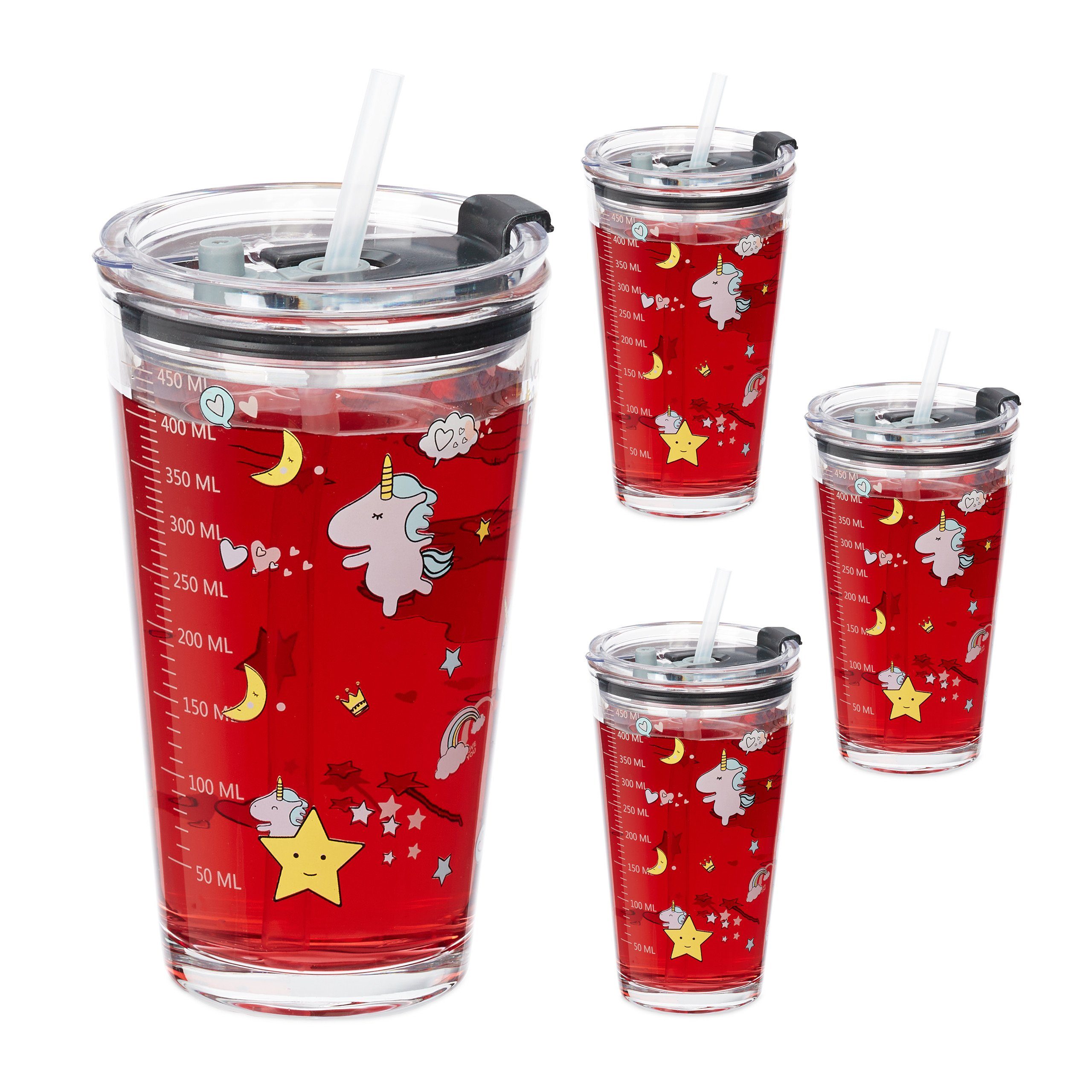 Kinderbecher 4er Set Kindergläser mit Einhorn-Motiv