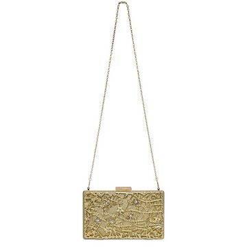 Caspar Clutch TA528 außergewöhnliche elegante Damen Box Clutch mit floralem Metalldekor