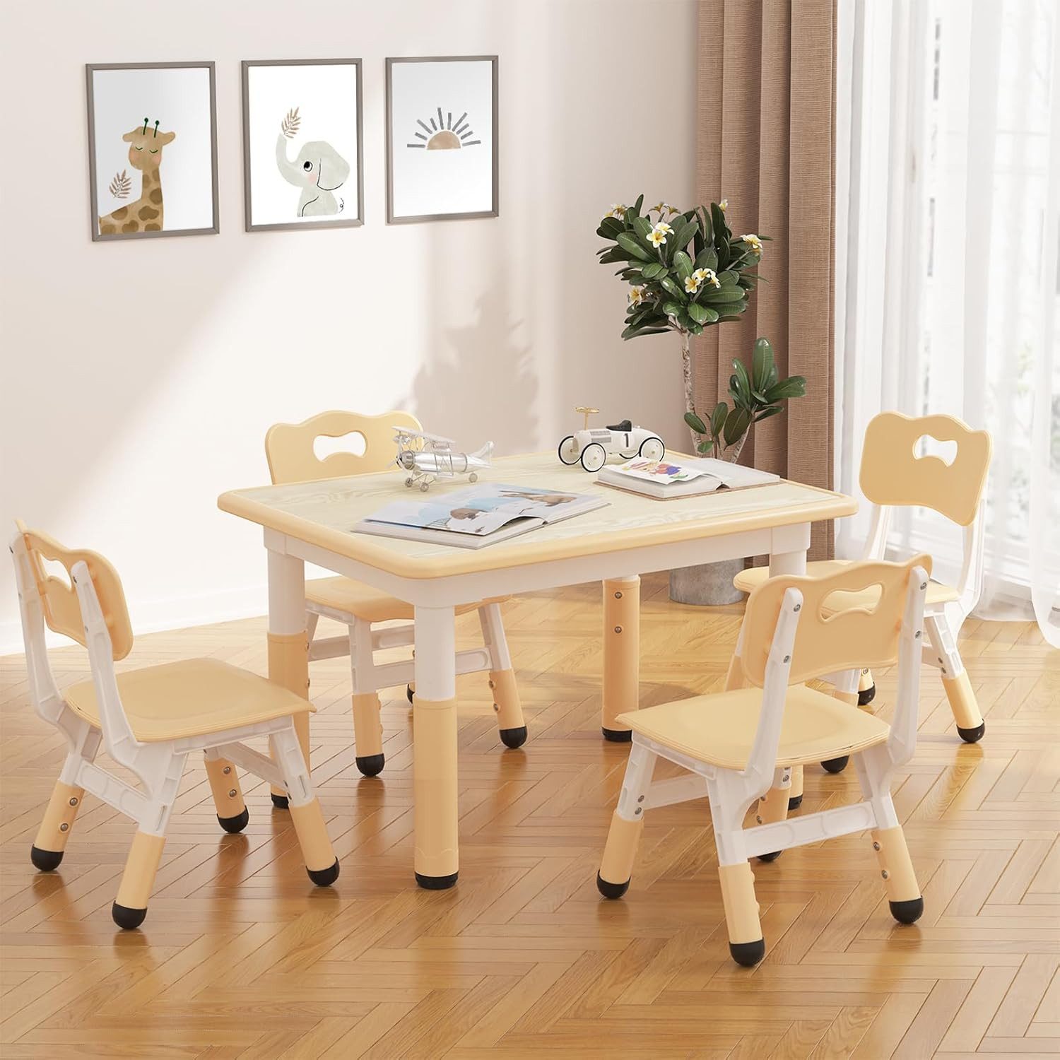 GarveeMore Kindersitzgruppe Kindertisch mit 4 Stühlen,80x60CM, (5-tlg), (5- günstig online kaufen