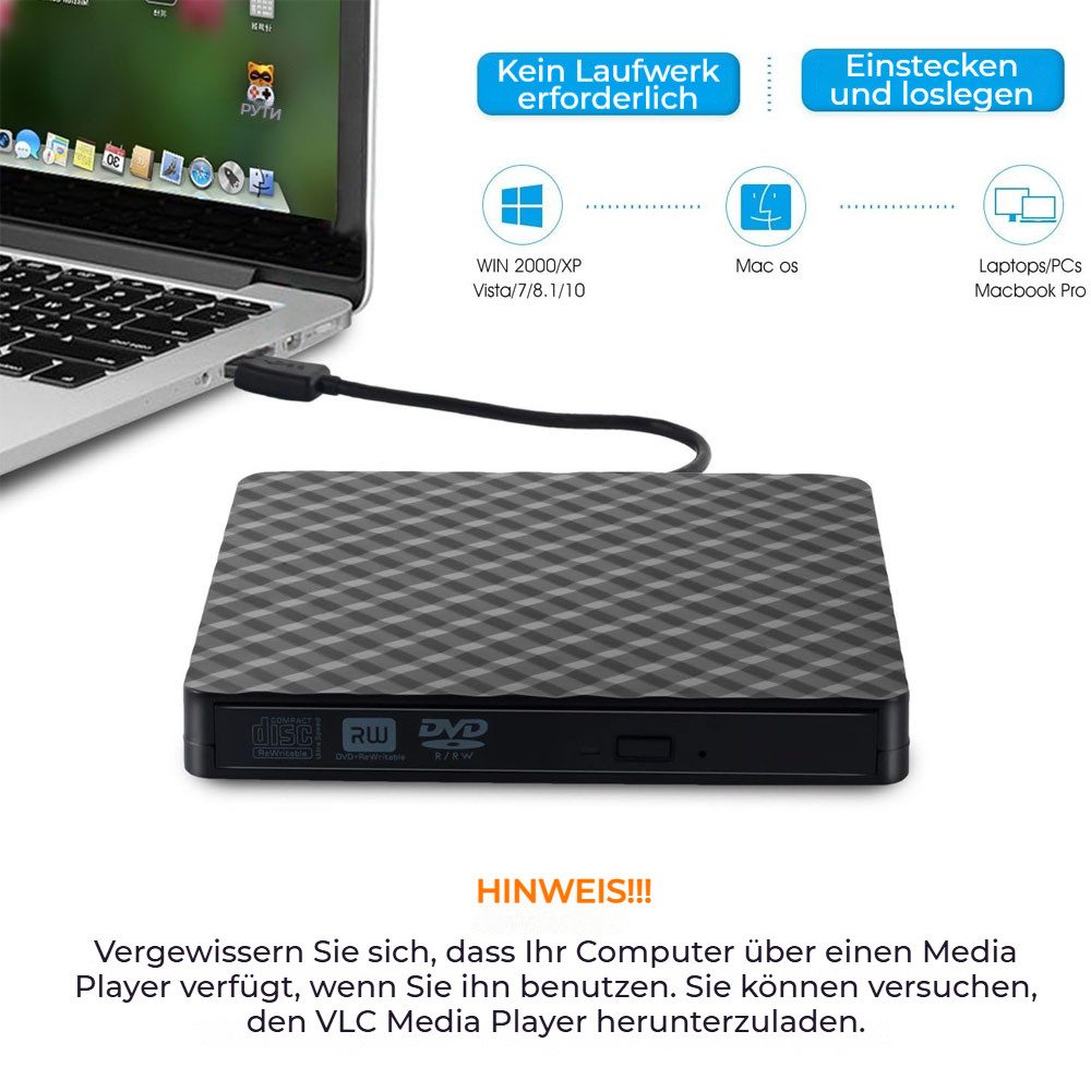 VIVIHEYDAY Externes CD DVD Laufwerk, USB 3.0, Tragbarer CD-DVD-Brenner, CD/DVD Portabler DVD-Player (Player für Laptop, kompatibel mit Laptop, Mac, PC, Windows, – Bild 4 von 5