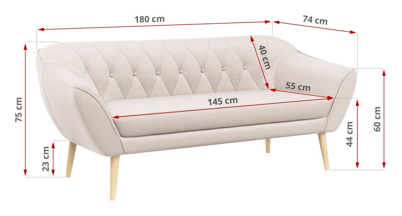 Gesteppte Sitzer, Stil, PIRS-3 Sofa MÖBEL Skandinavischer Polsterung, MKS Holzbeine