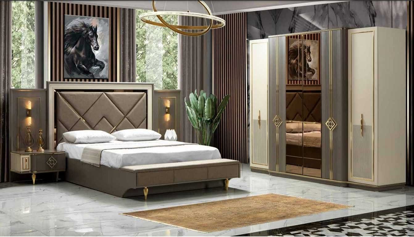 JVmoebel Schlafzimmer-Set Bett Nachttisch Kleiderschrank Luxus 4 tlg Schlafzimmer Set Design neu, (4-St., Bett, 2x Nachttisch, Kleiderschrank), Made in Europa