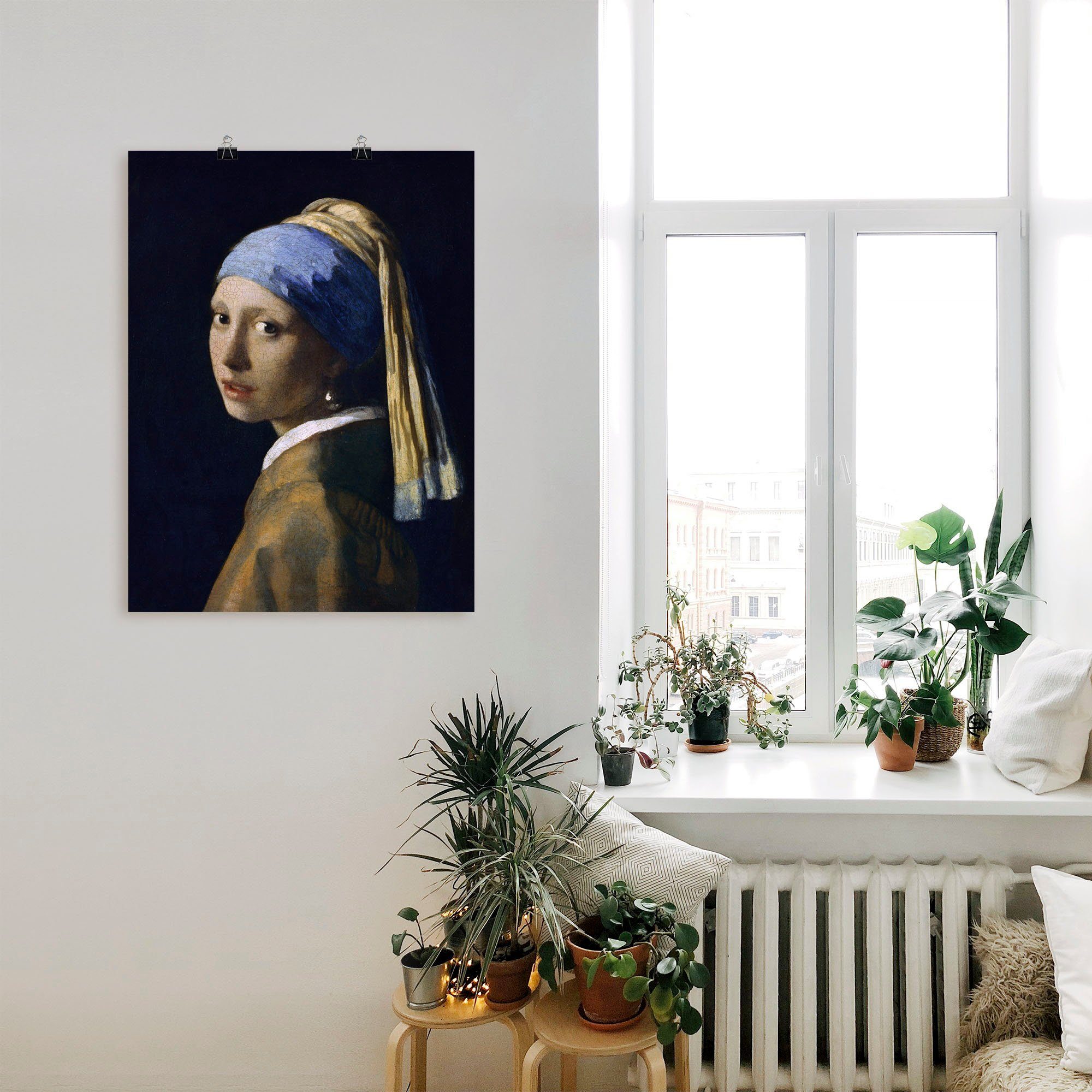 Leinwandbild, St), Wandbild Das Frau versch. in Wandaufkleber als dem Poster Größen Mädchen Artland Perlenohrgehänge, mit (1 oder