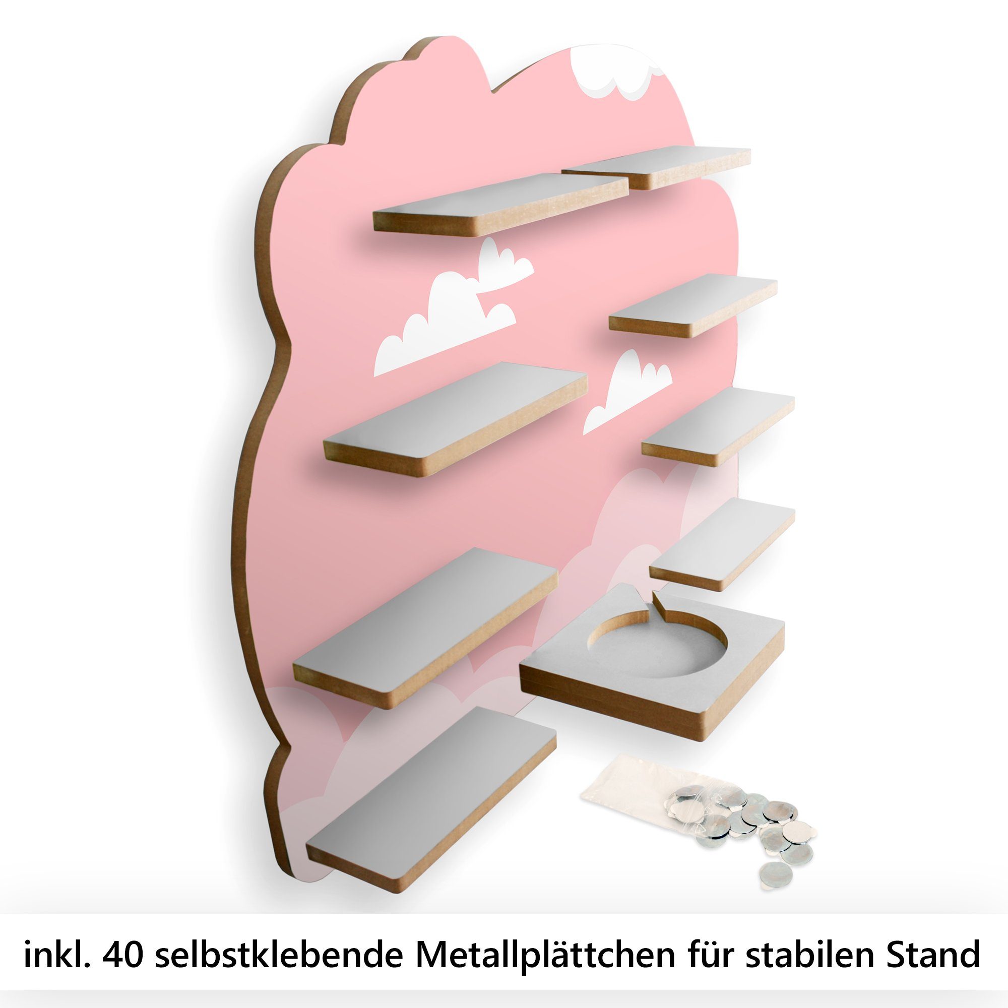 Kreative Feder Wandregal MUSIKBOX-REGAL Rosa inkl. TONIES und für Metallplättchen 40 TONIE-BOX Wolken