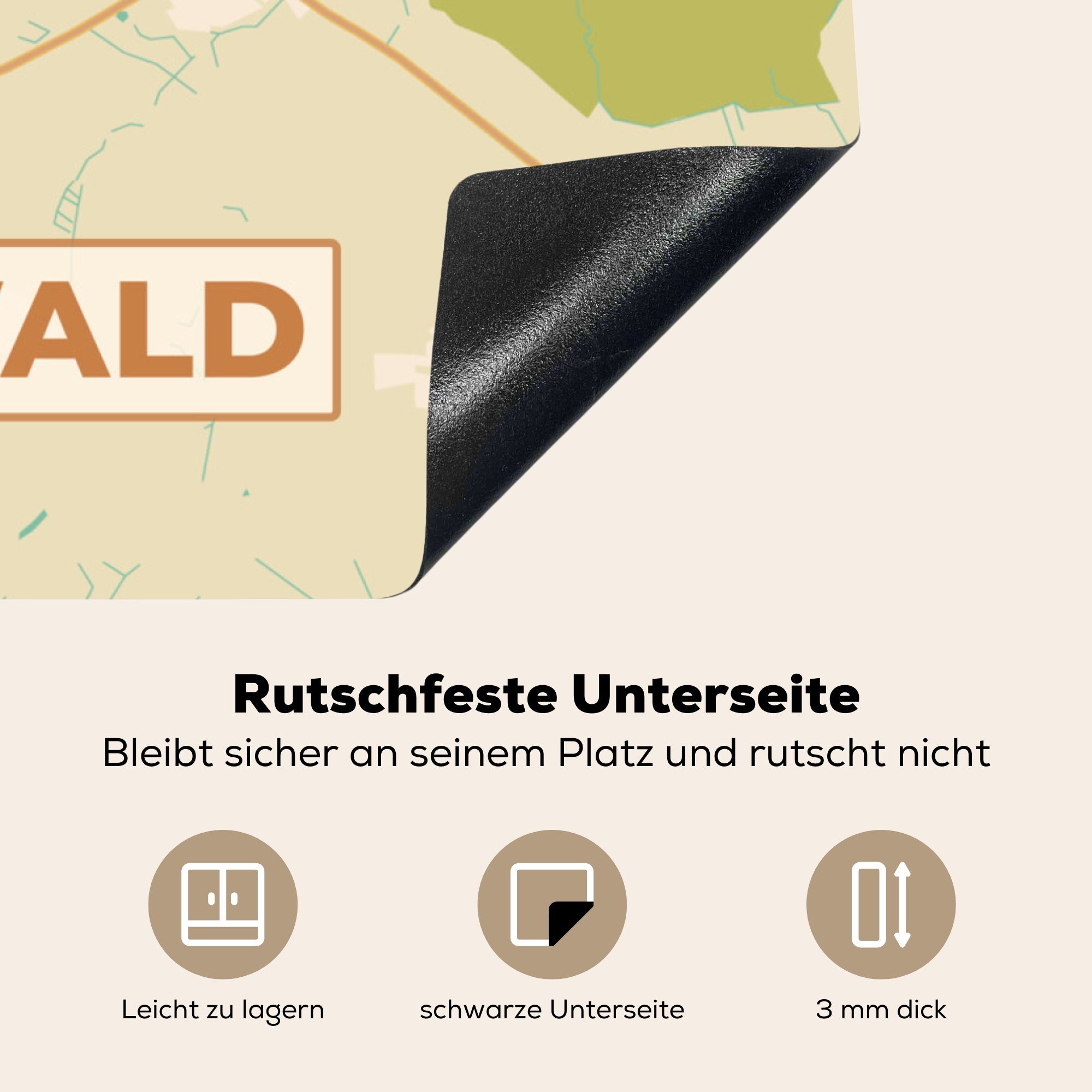 MuchoWow Herdblende-/Abdeckplatte Stadtplan cm, Ceranfeldabdeckung, - Vinyl, Vintage Arbeitsplatte für - Stadtplan, Greifswald küche (1 - tlg), 78x78