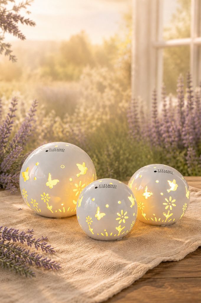 TIZIANO - DESIGN & EMOTIONS Dekofigur Lichtkugel Polline LED creme-weiß