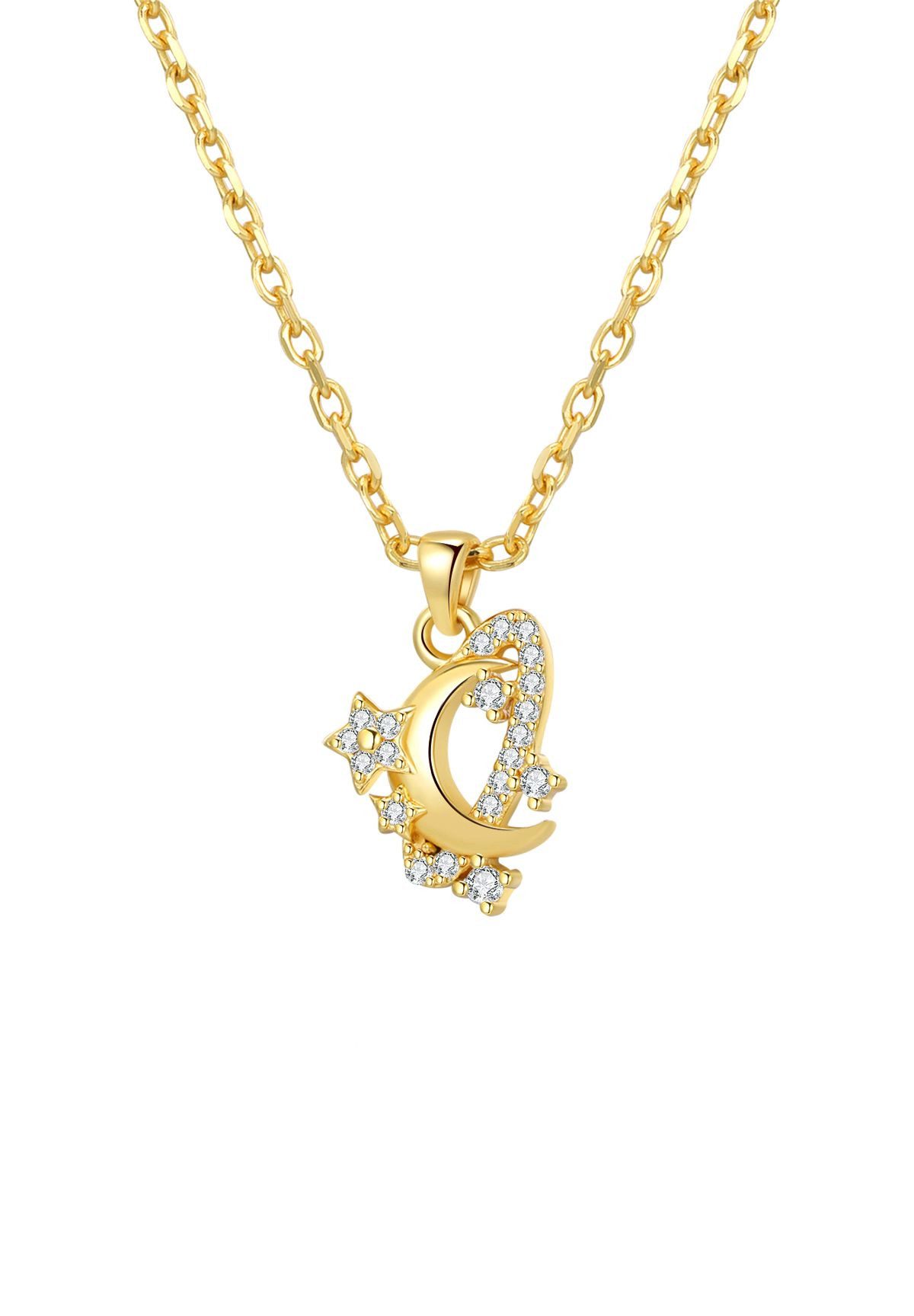Kette mit Anhänger Mond und Stern, mit Zirkonia