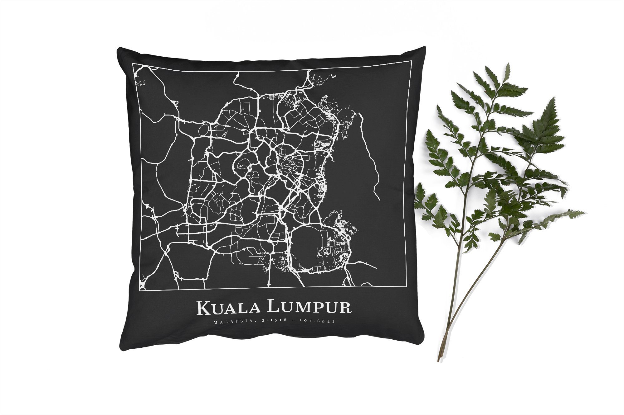 MuchoWow Dekokissen Stadtplan - Kuala Lumpur - Karte - Stadtplan, Zierkissen mit Füllung für Wohzimmer, Schlafzimmer, Deko, Sofakissen