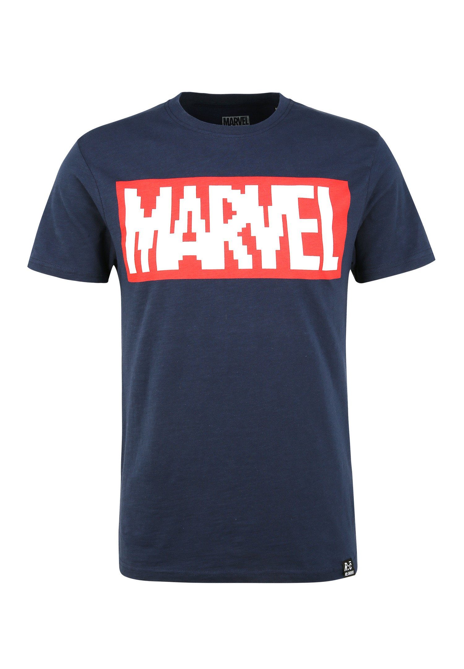 zertifizierte Navy Marvel Bio-Baumwolle GOTS Pixel Logo Recovered T-Shirt