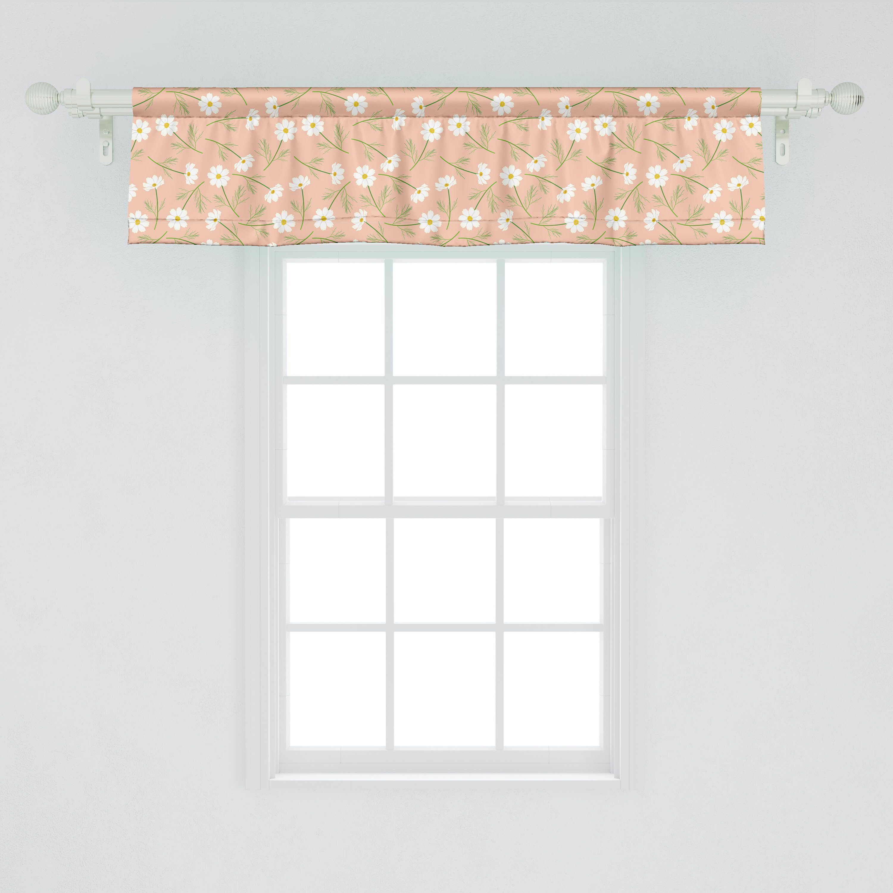 Vorhang Schlafzimmer Küche Volant Abakuhaus, Stangentasche, mit Dekor Rhythmische Scheibengardine Blumen Microfaser, Weiß Kosmos-Blume für