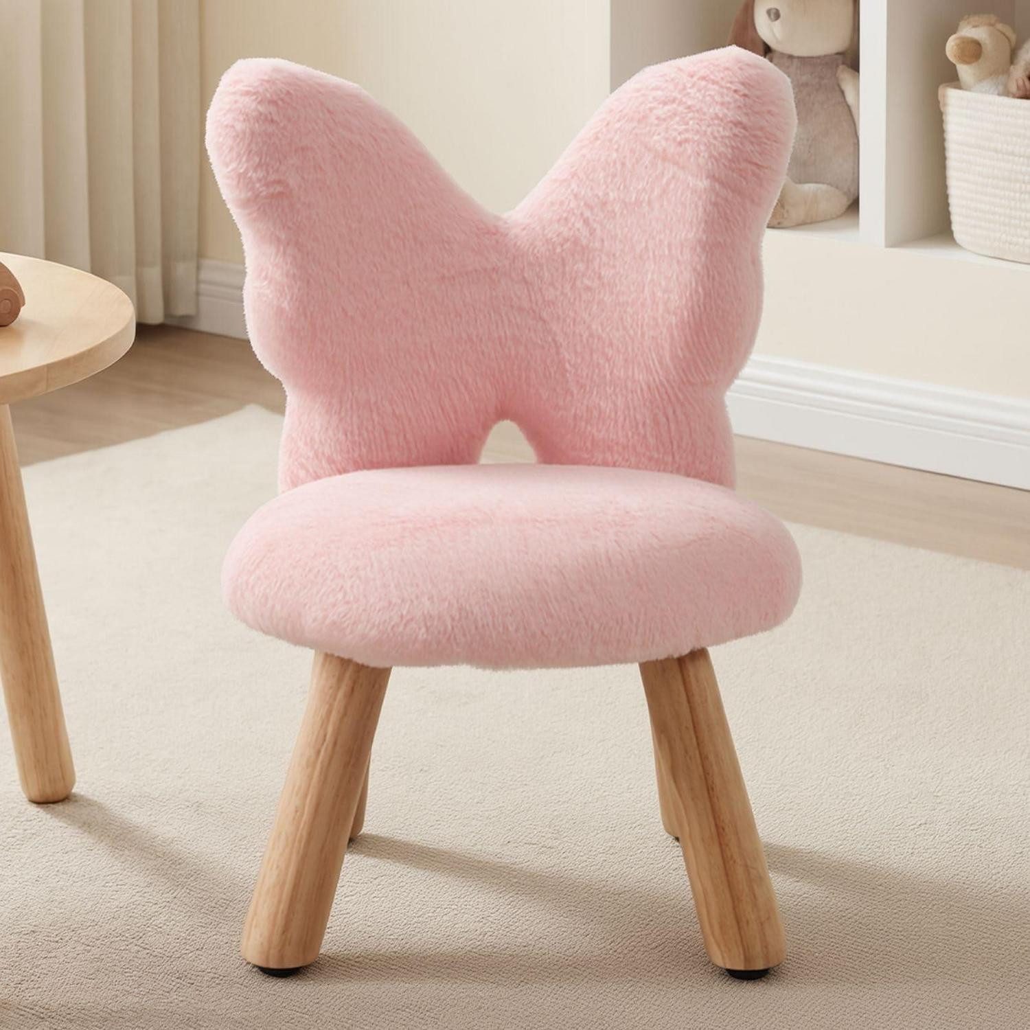 LuxusKollektion Kinderstuhl Kindersessel Schmetterling Kunstfell Rosa (1 St)