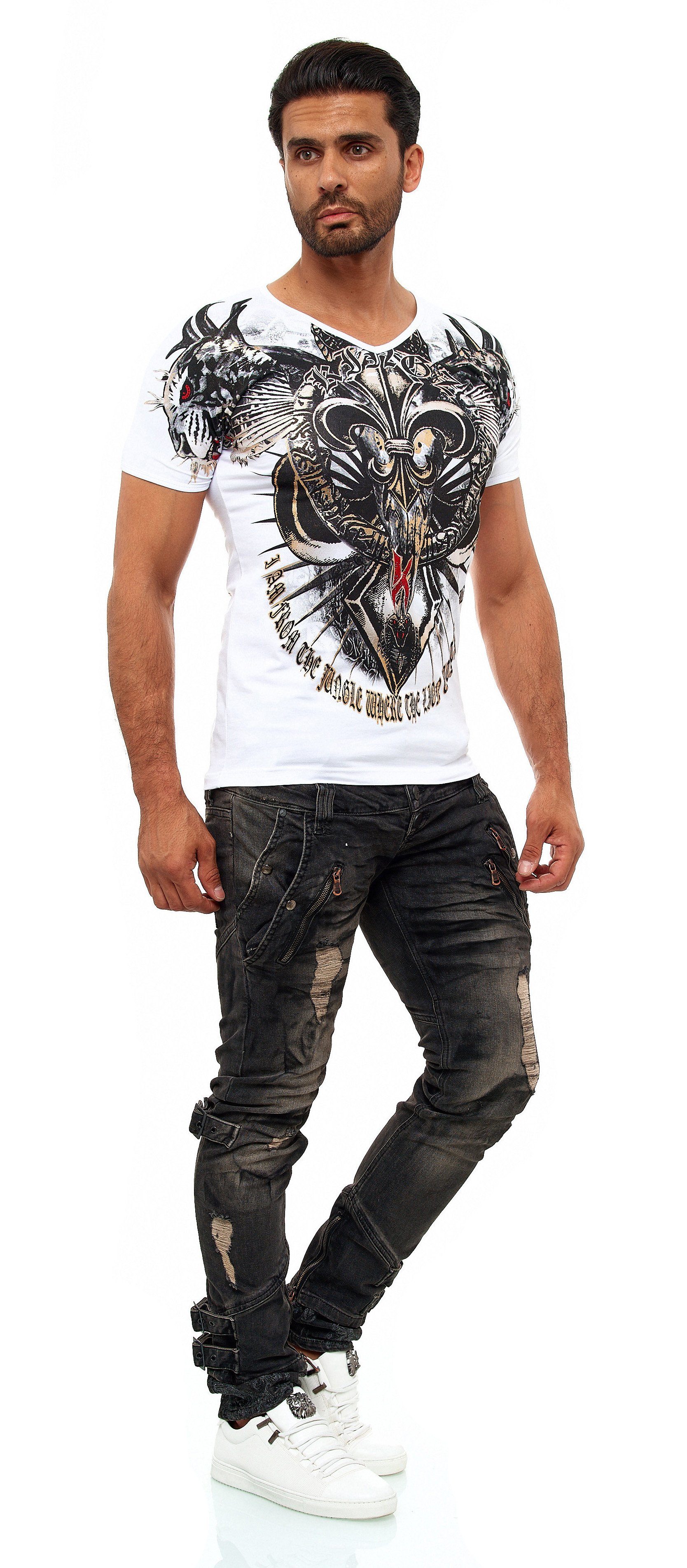 KINGZ T-Shirt mit ausgefallenem Cobra-Lilien-Print