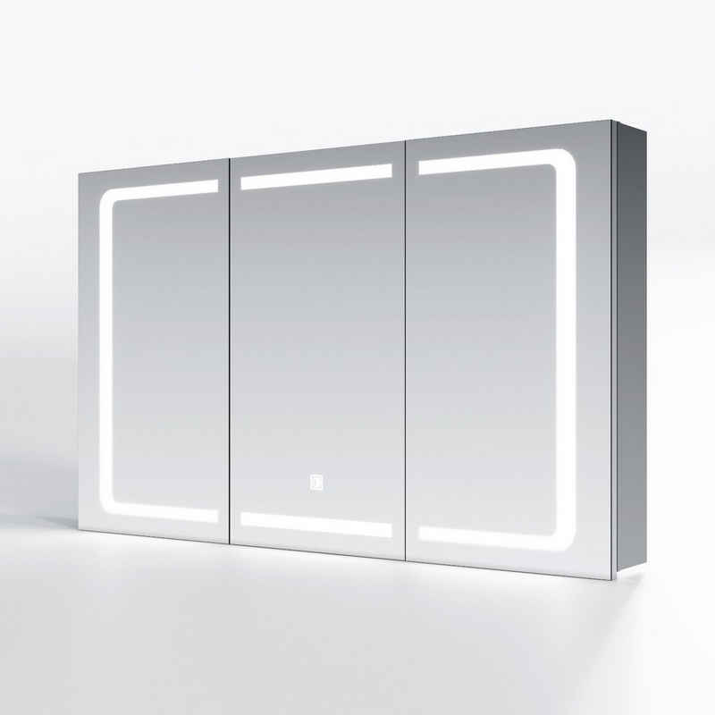 SONNI Spiegelschrank spiegelschrank bad mit beleuchtung mit Touch und Steckdose 105x65cm Edelstahl, 3 türig