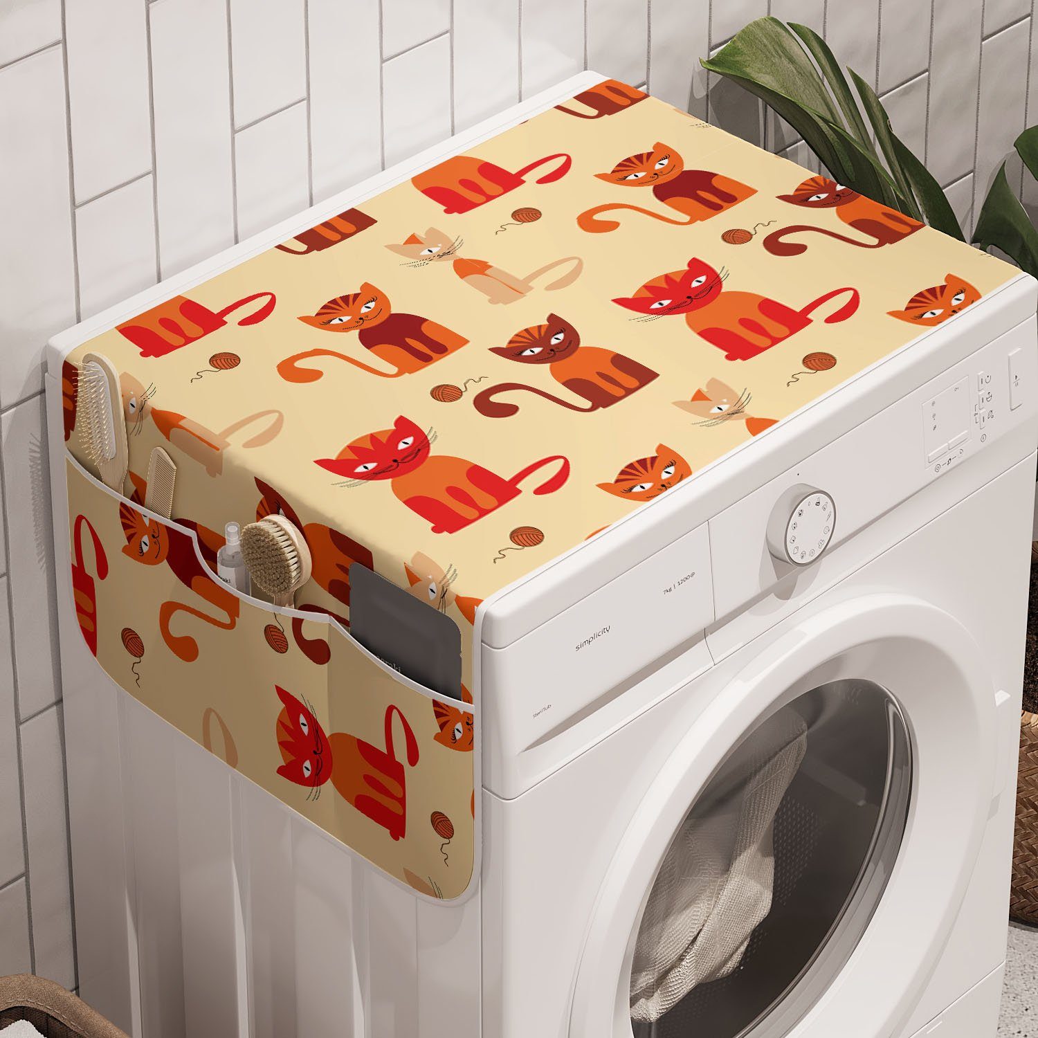 Abakuhaus Katzen Ton Badorganizer in Kätzchen und Paprika Waschmaschine Anti-Rutsch-Stoffabdeckung für orange Trockner,