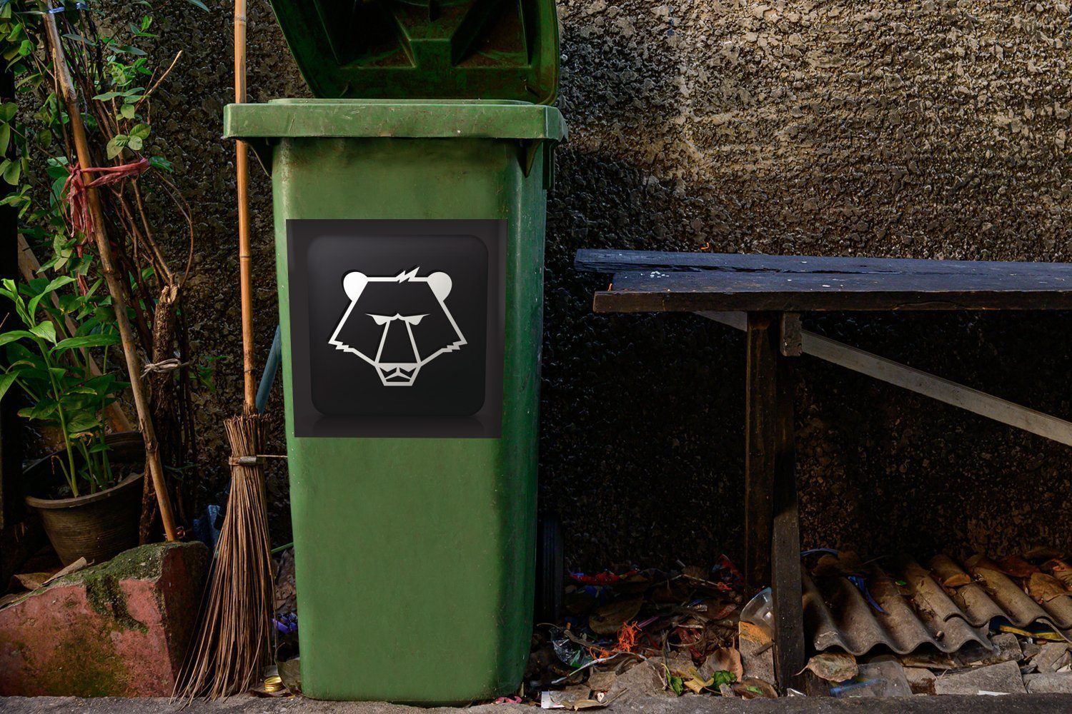 schwarzem eines Eine Illustration (1 Abfalbehälter MuchoWow Bärenkopfes Wandsticker Mülltonne, Hintergrund auf Container, Mülleimer-aufkleber, St), Sticker,