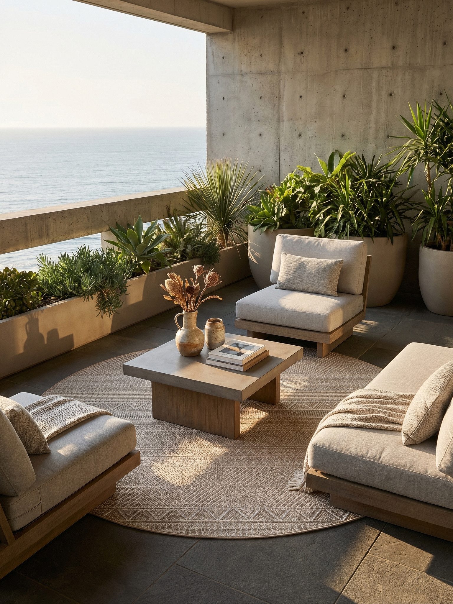 KADIMA DESIGN Teppich VENTOUX Wetterfest UV-Beständig Balkon Waschbar Strapazierfähig, Rund, Höhe: 5 mm, Beige, 80x80 cm, Outdoor Balkonteppich Terrasse Pflegeleicht Robust