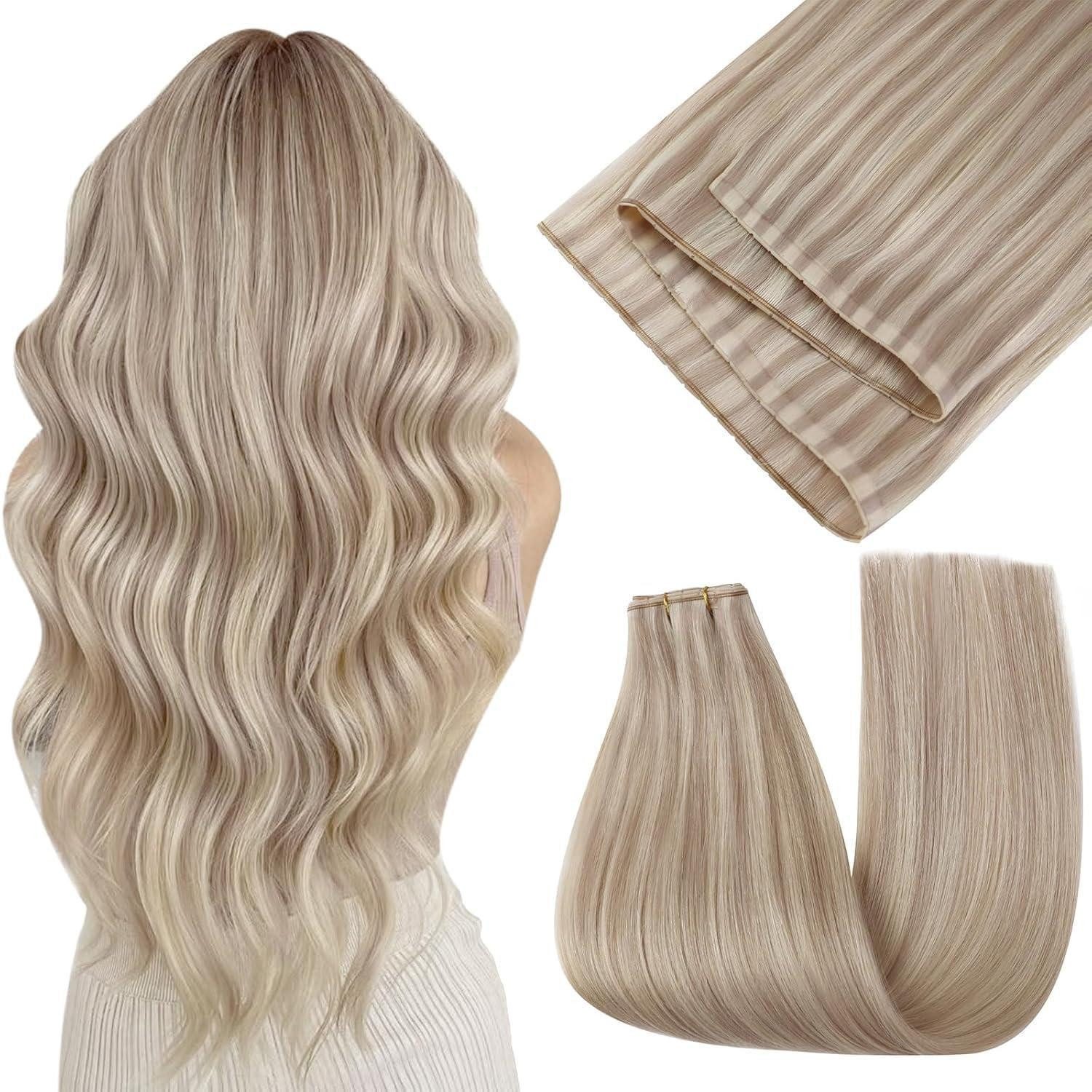 LuxusKollektion Echthaar-Extension Haarverlängerungen Weft Echthaar Blond Ashblond 45 cm 2-8 BFHW#P18 613