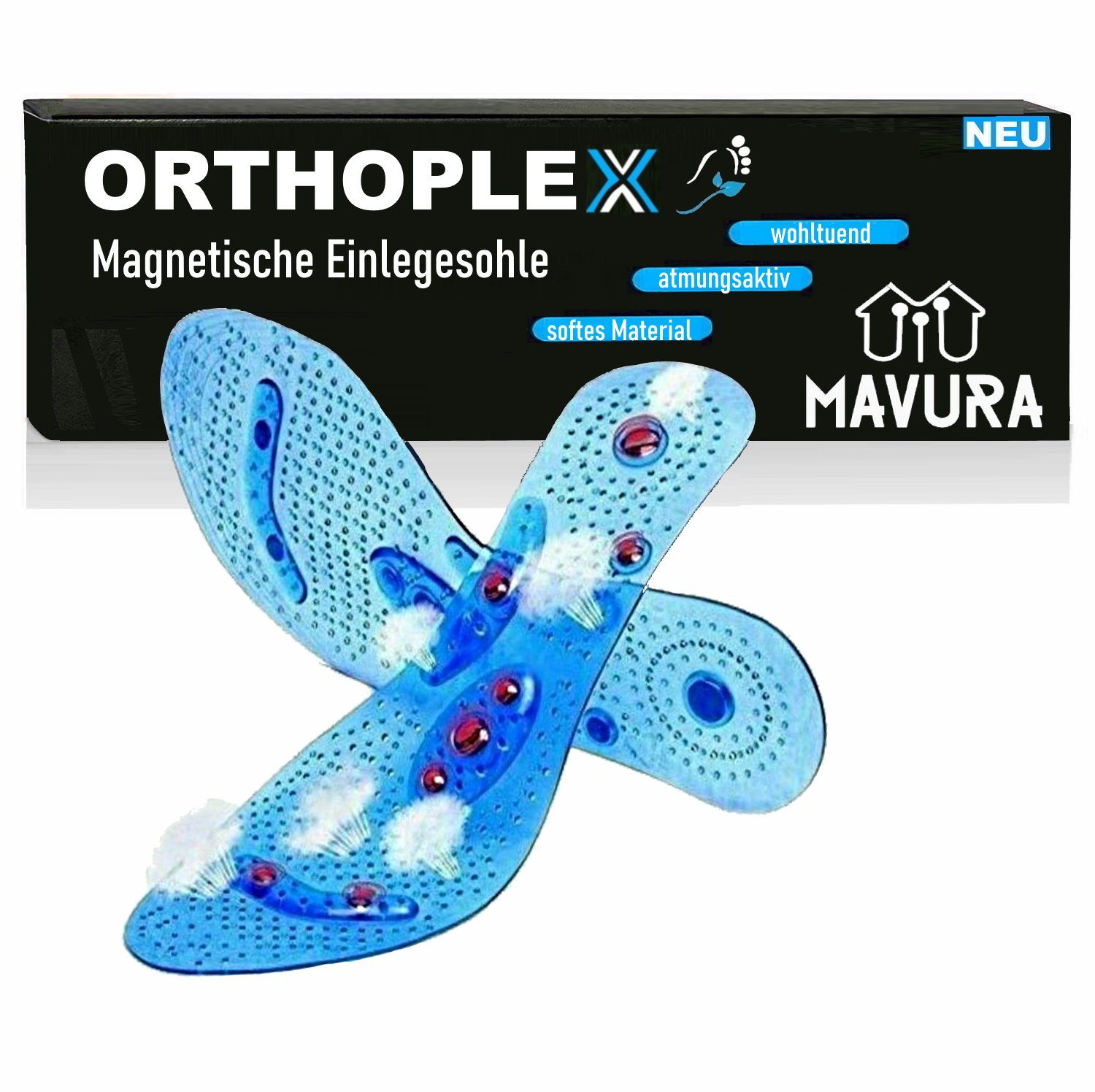 ORTHOPLEX Sohlen, Magnetische Magnet Einlegesohlen MAVURA Schuhsohlen Ergonomische Gel Einlegesohlen Massage Akupressur