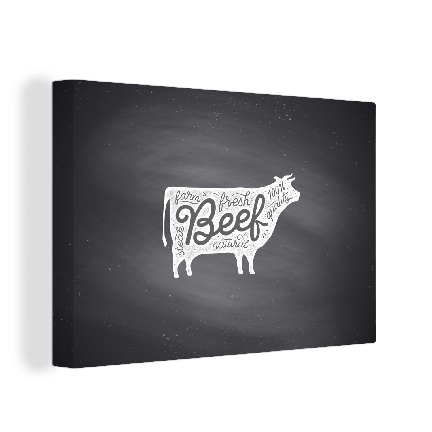 OneMillionCanvasses® Leinwandbild Kuh - Steak - Weiß, (1 St), Wandbild Leinwandbilder, Aufhängefertig, Wanddeko, 30x20 cm | Leinwandbilder
