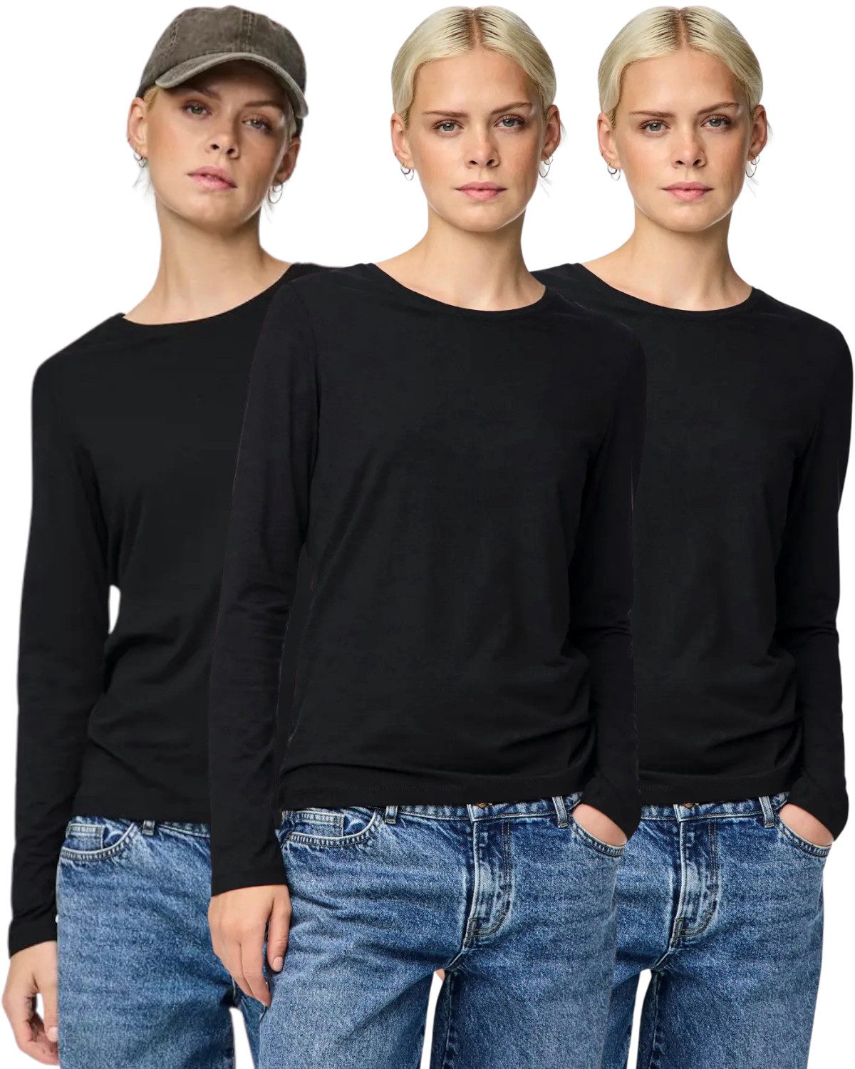 pieces Langarmshirt Basic С круглым вырезом im 3er Pack