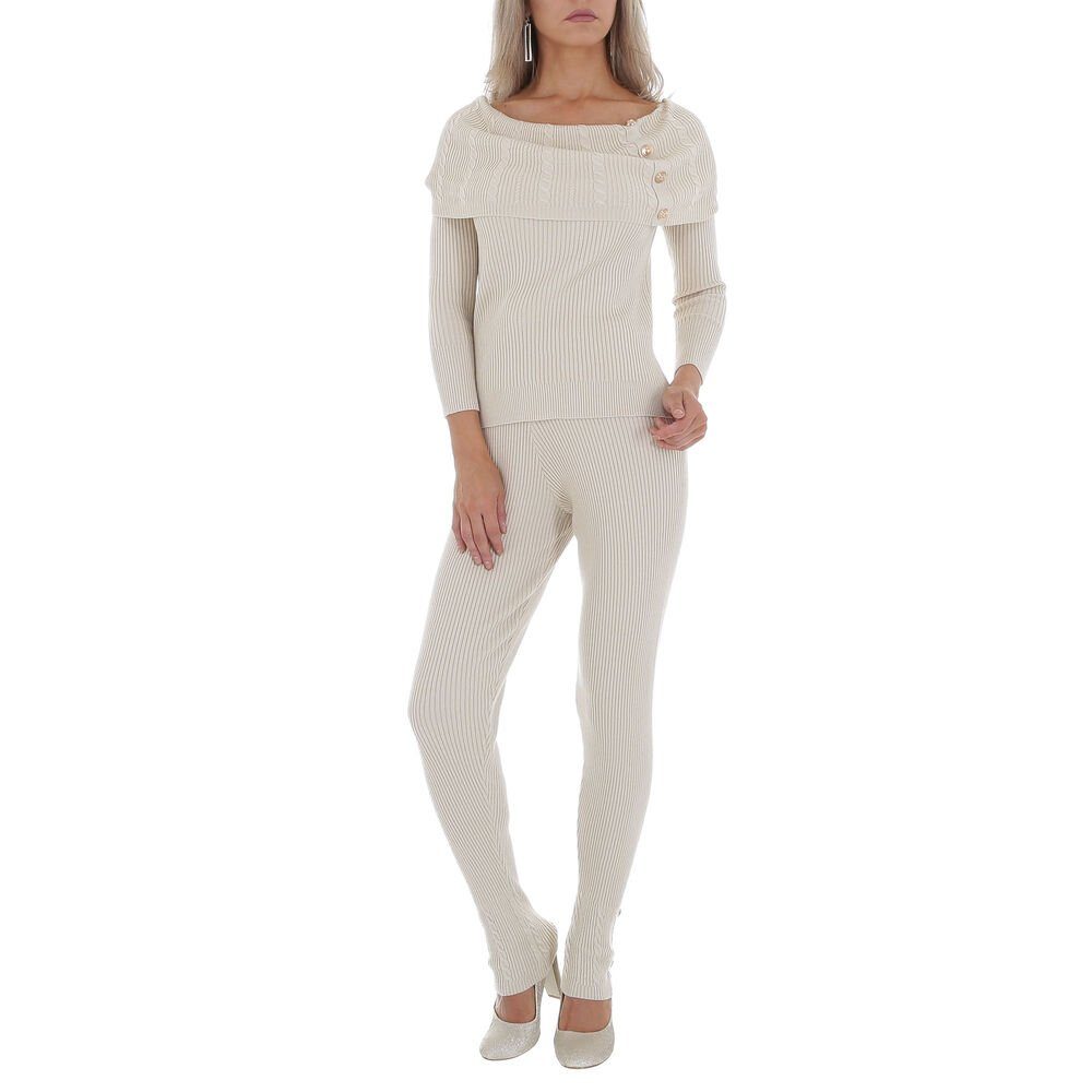 Ital-Design Jumpsuit Damen Freizeit Stretch Zweiteiler in Creme