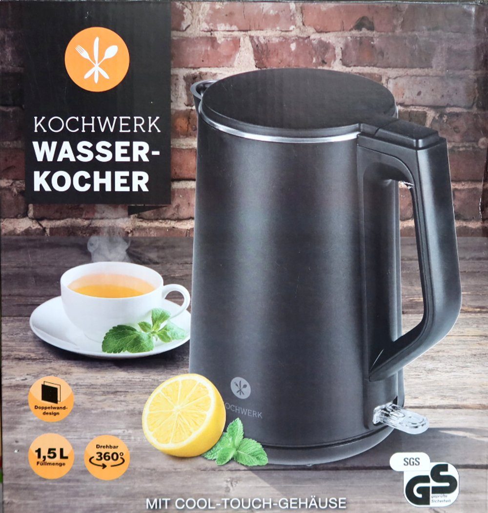 KOCHWERK Wasserkocher Wasserkocher Isolierfunktion 1,5 Liter, CoolTouch in Schwarz 2200 W