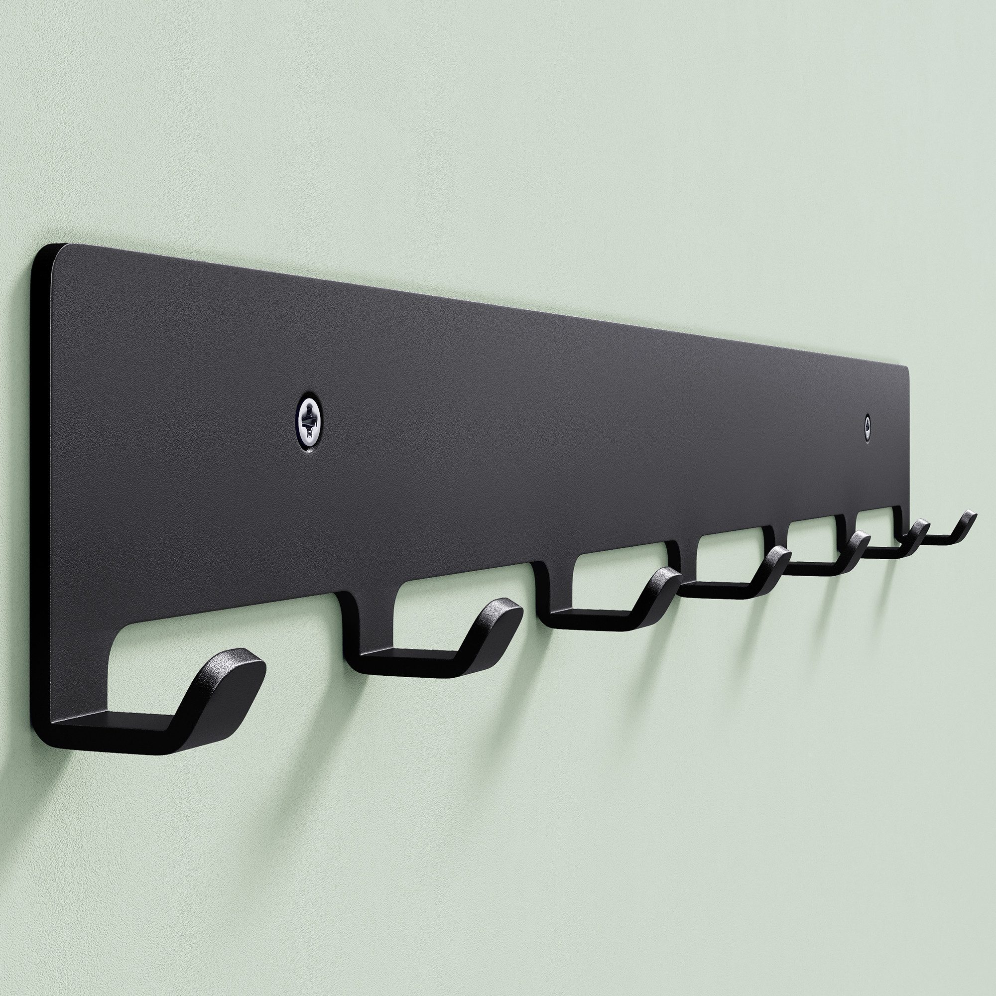 Mai & Mai Hakenleiste Wandhaken Garderobe 7 Haken Kleben Bohren Schwarz/Weiß 50cm Stalo-17, 135° Anti-Rutsch Haken,Kohlenstoffstahl,7 stabile Haken