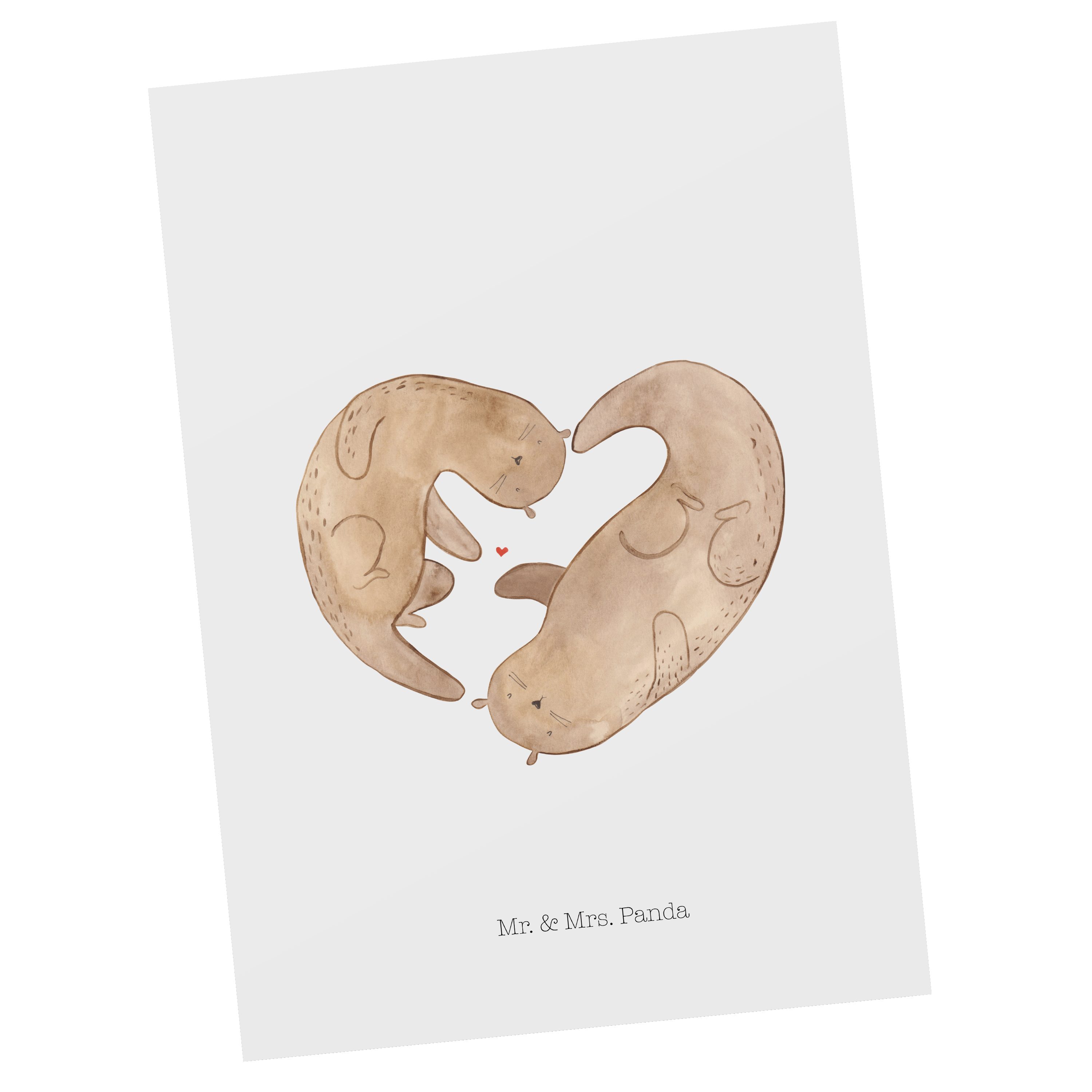 Mr. & Mrs. Panda Postkarte Otter Herz - Weiß - Geschenk, Geschenkkarte, Ansichtskarte, Grußkarte