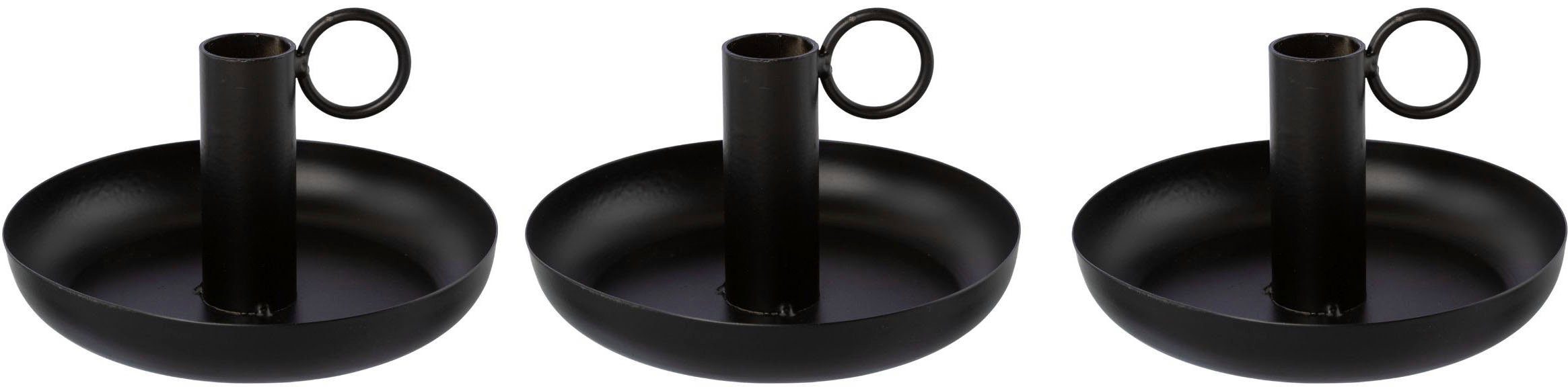 andas Kerzenhalter Stabkerzenhalter Engla (Set, 3 St), aus Metall, mit dekorativem Henkel schwarz